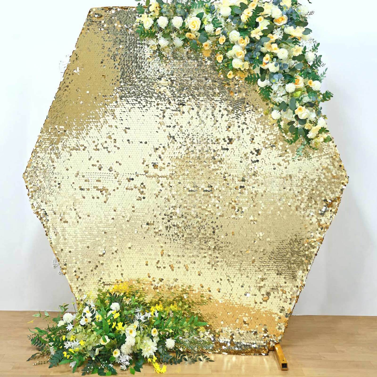 Champagne 8ft x 7ft Sparkly Payette Sequin Hexagon Backdrop Stand Cover