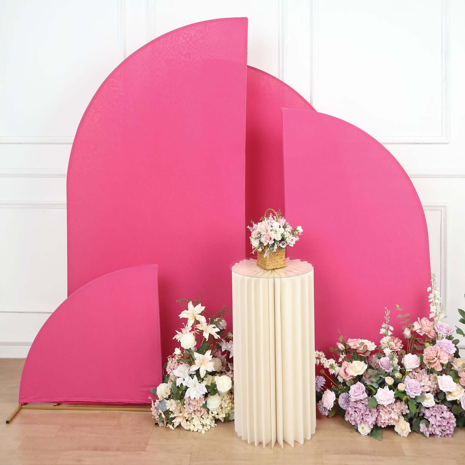 Hot Deal! Custom Fitted Set of 4 Matte Fuchsia Spandex Half Moon Wedding Arch Covers in 4 Sizes