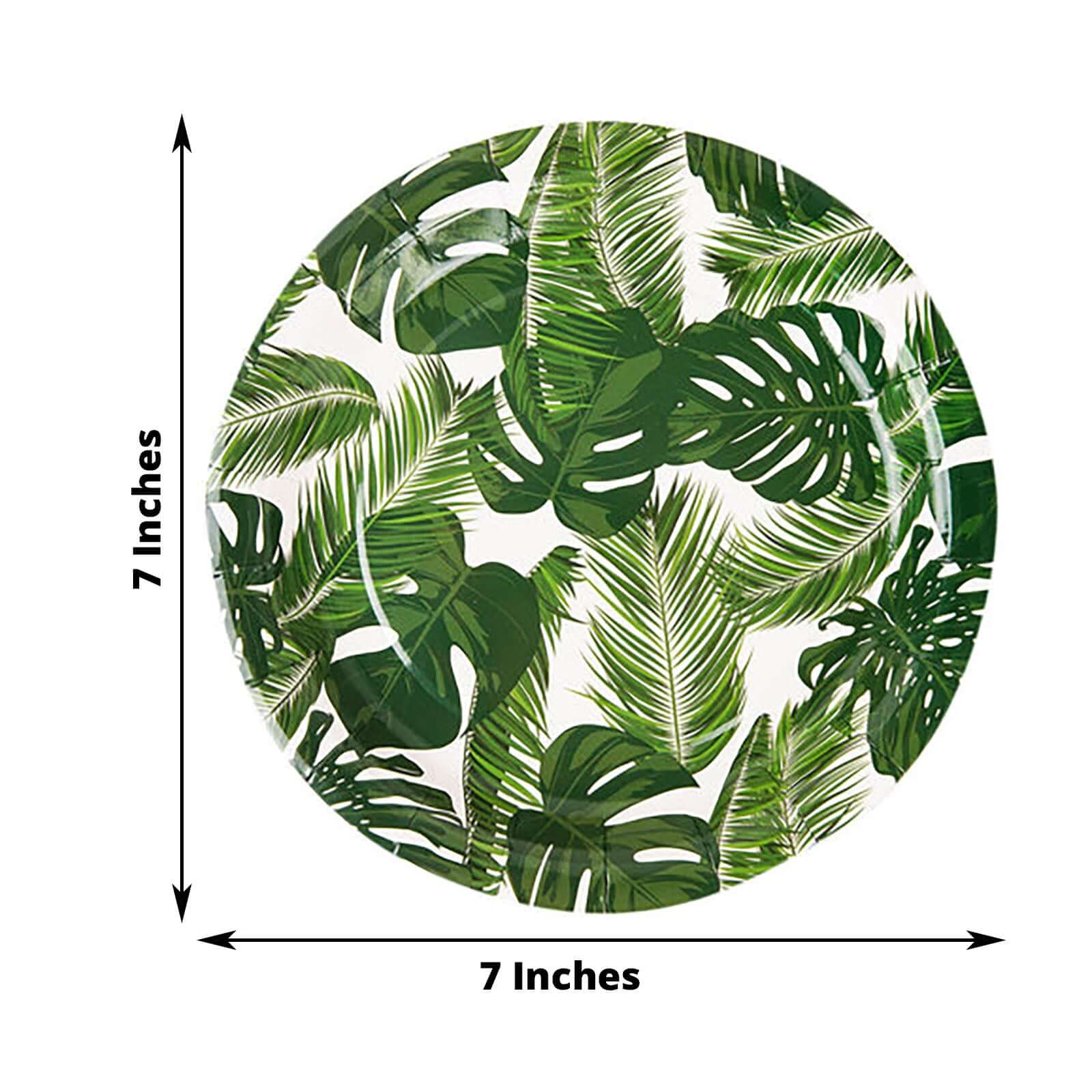 25-Pack Disposable 7-Inch White Paper Dessert Plates with Tropical Palm Leaf Design for Boho & Jungle Themed Parties