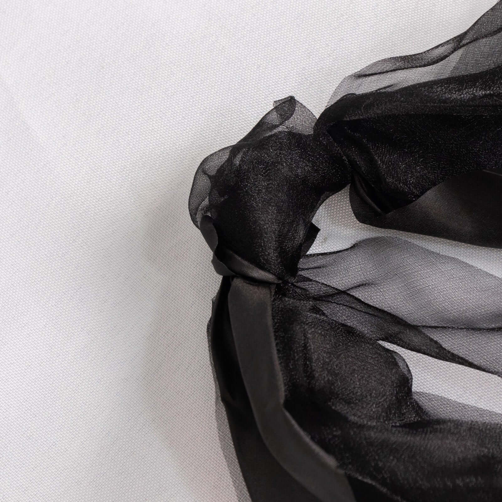Special Offer! 5-Pack Black Chiffon Satin Curly Willow Chair Sashes for Wedding Decor