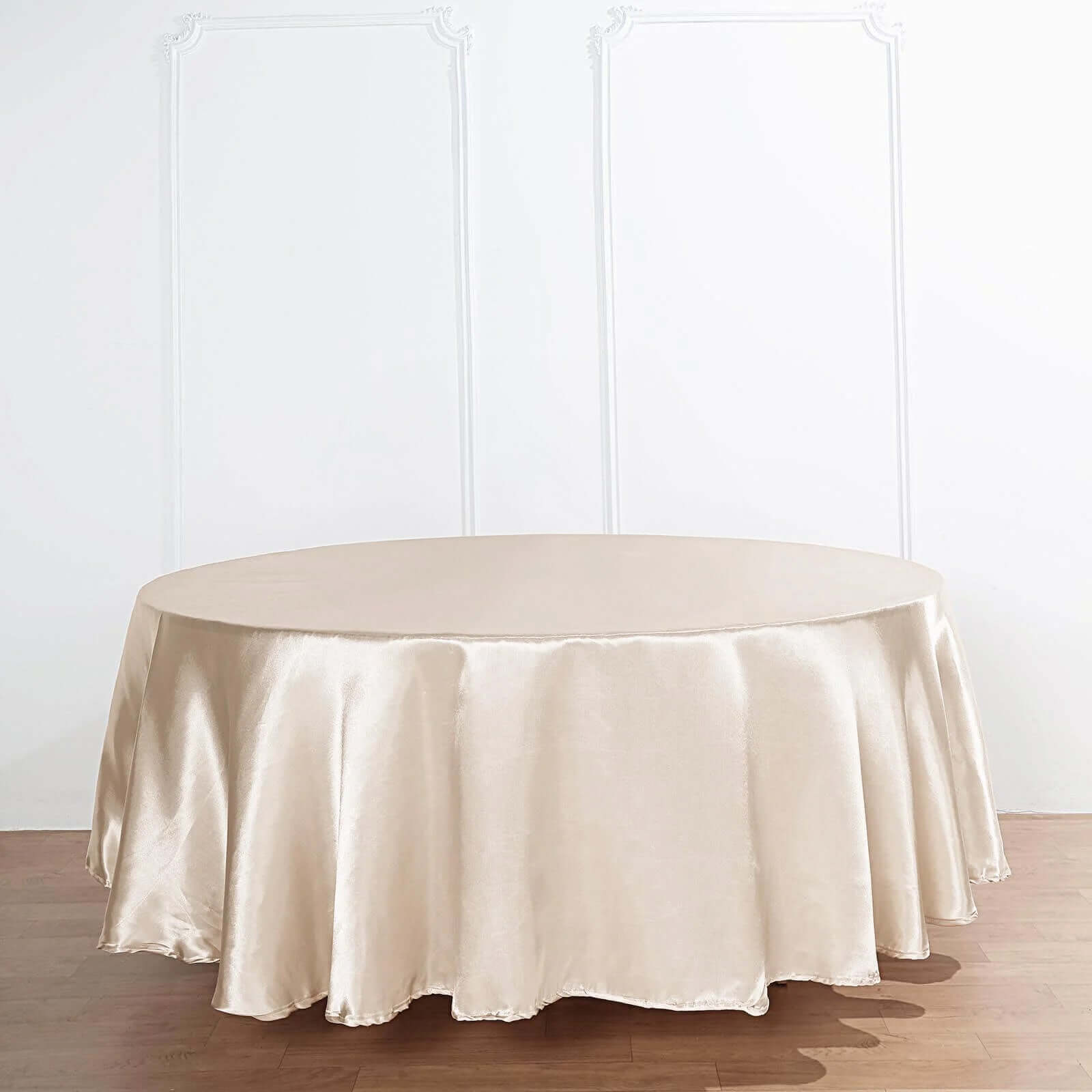 Beige Satin 90-Inch Round Tablecloth - Smooth, Lustrous & Resistant