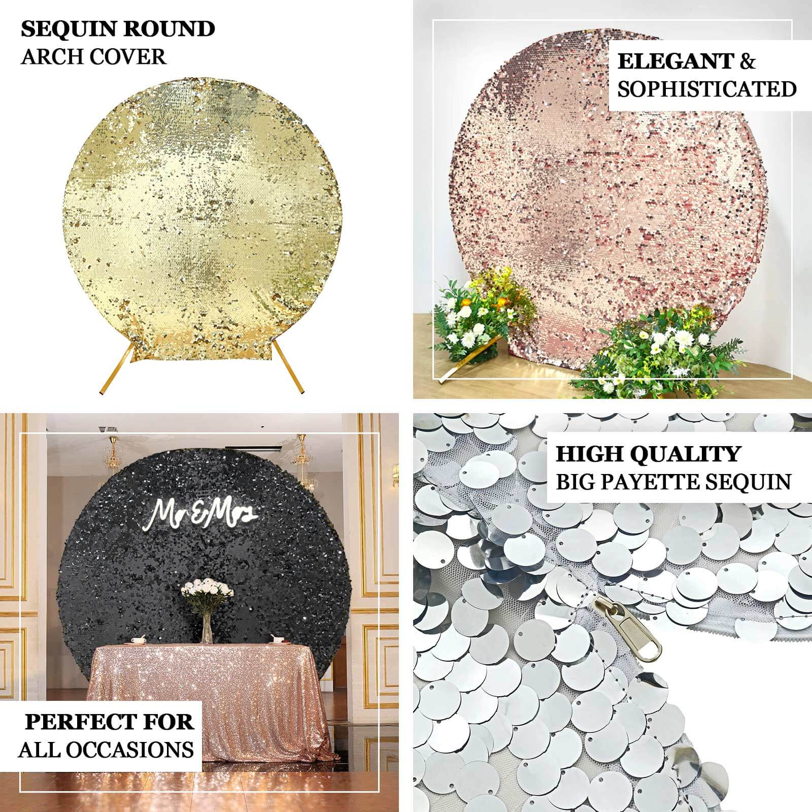 Sparkly 7.5ft Rose Gold Double-Sided Payette Sequin Wedding Arbor Cover - Perfect for Big Events