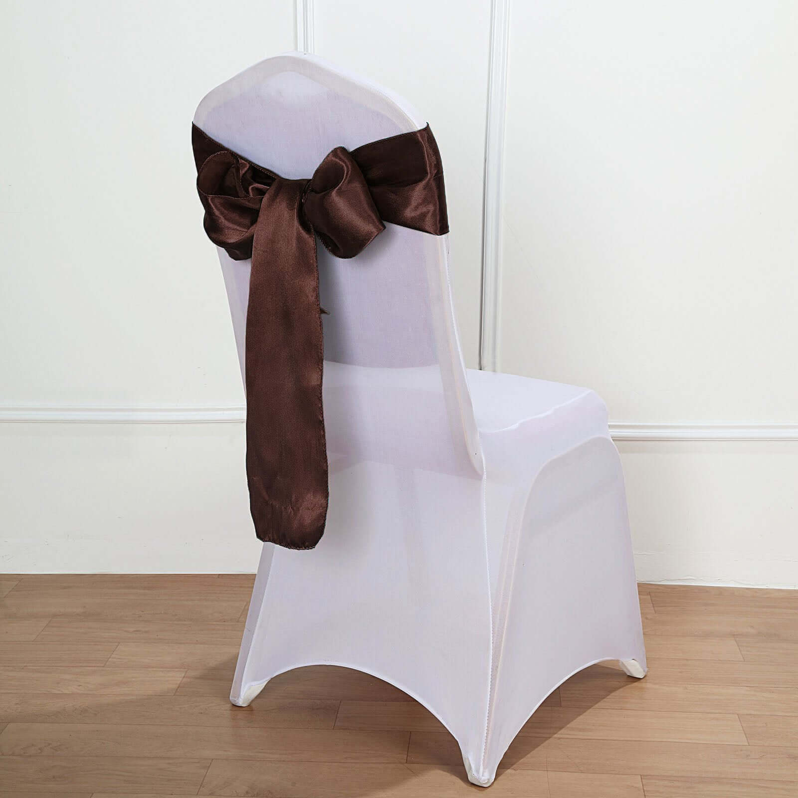 5-Piece Set of Durable Chocolate Satin Chair Sashes with Shiny Finish (6x106)