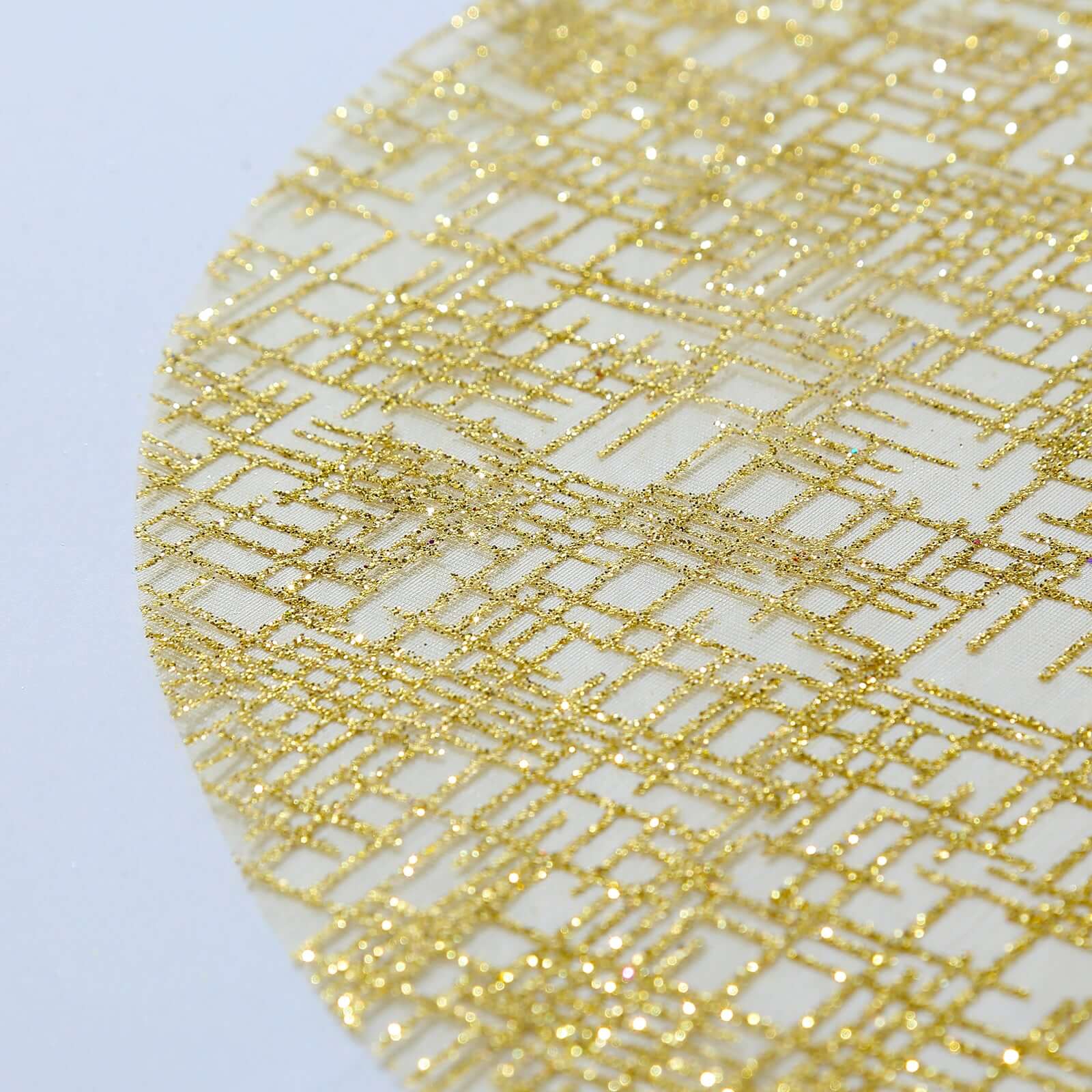 Hot Deal! 10-Pack Disposable Metallic Gold Round Table Placemats with Glitter Mesh Polyester Design