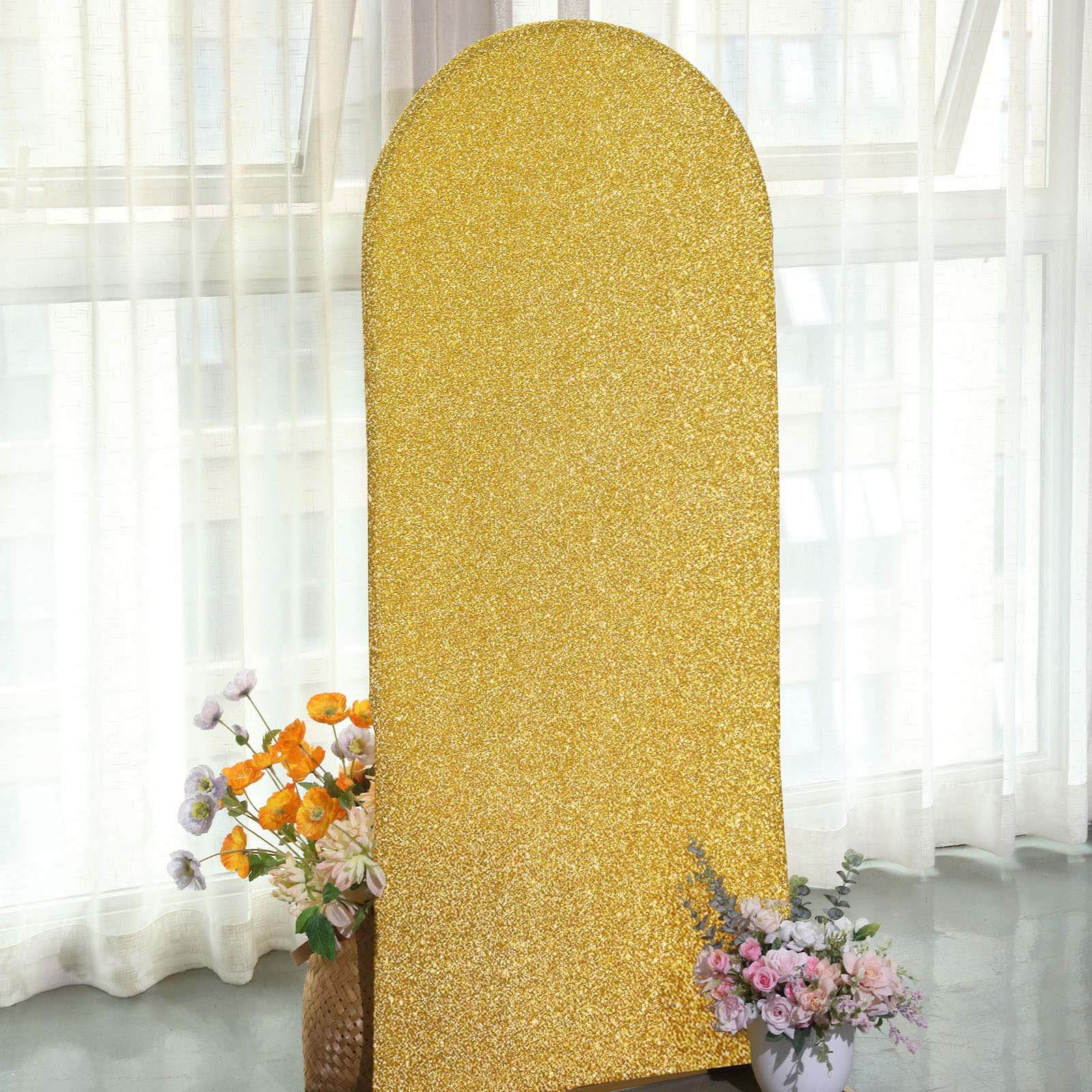 Hot Deal! 5ft Gold Shimmer Tinsel Spandex Backdrop Cover for Wedding Arch
