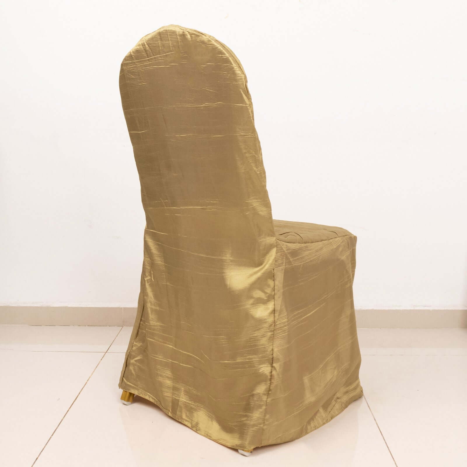 Gold Reusable Crinkle Crushed Taffeta Chair Cover for Banquet Chairs - High Quality!