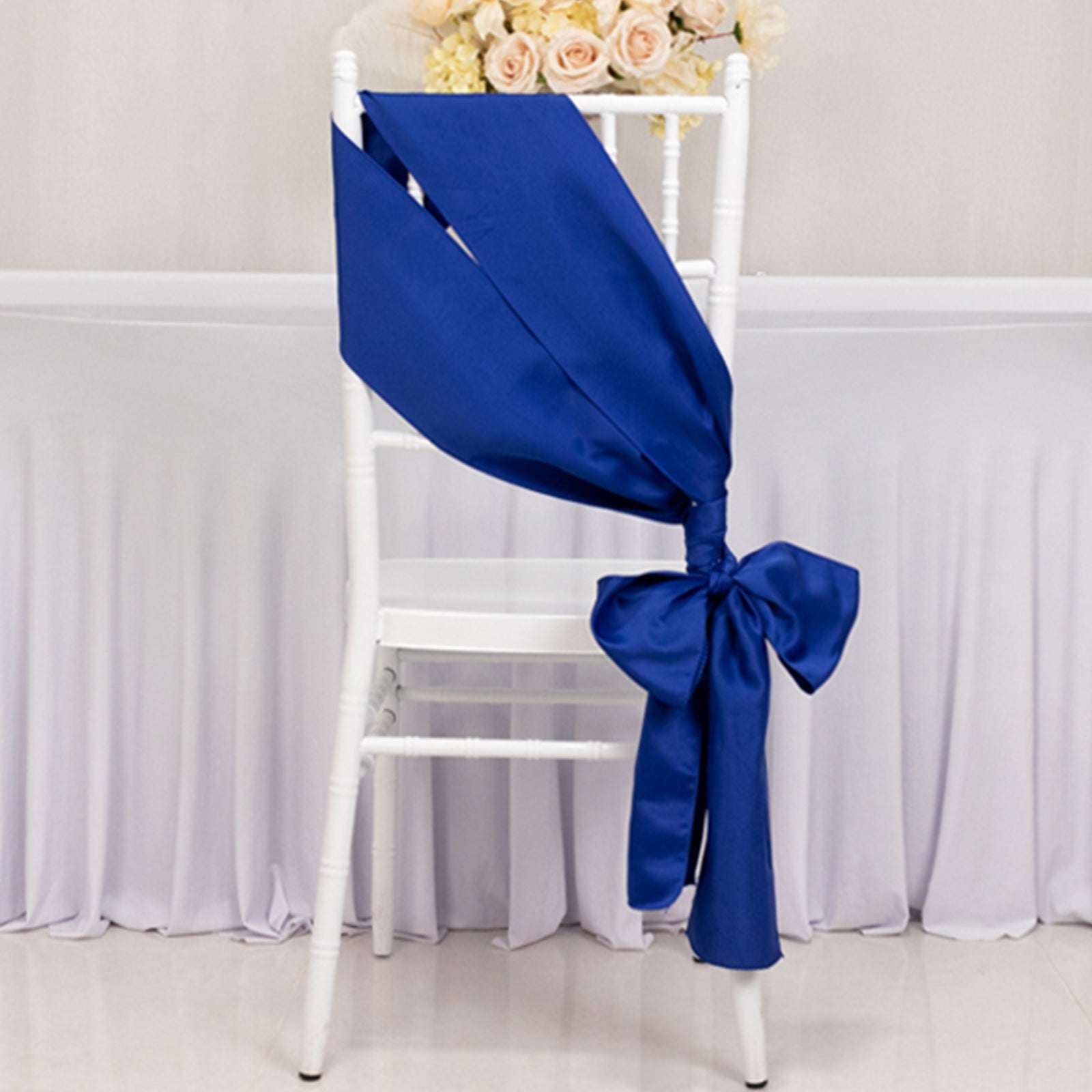 Get 5-Pack Royal Blue Lamour Satin Chair Sashes (6x106) - Stylish Reusable Decor