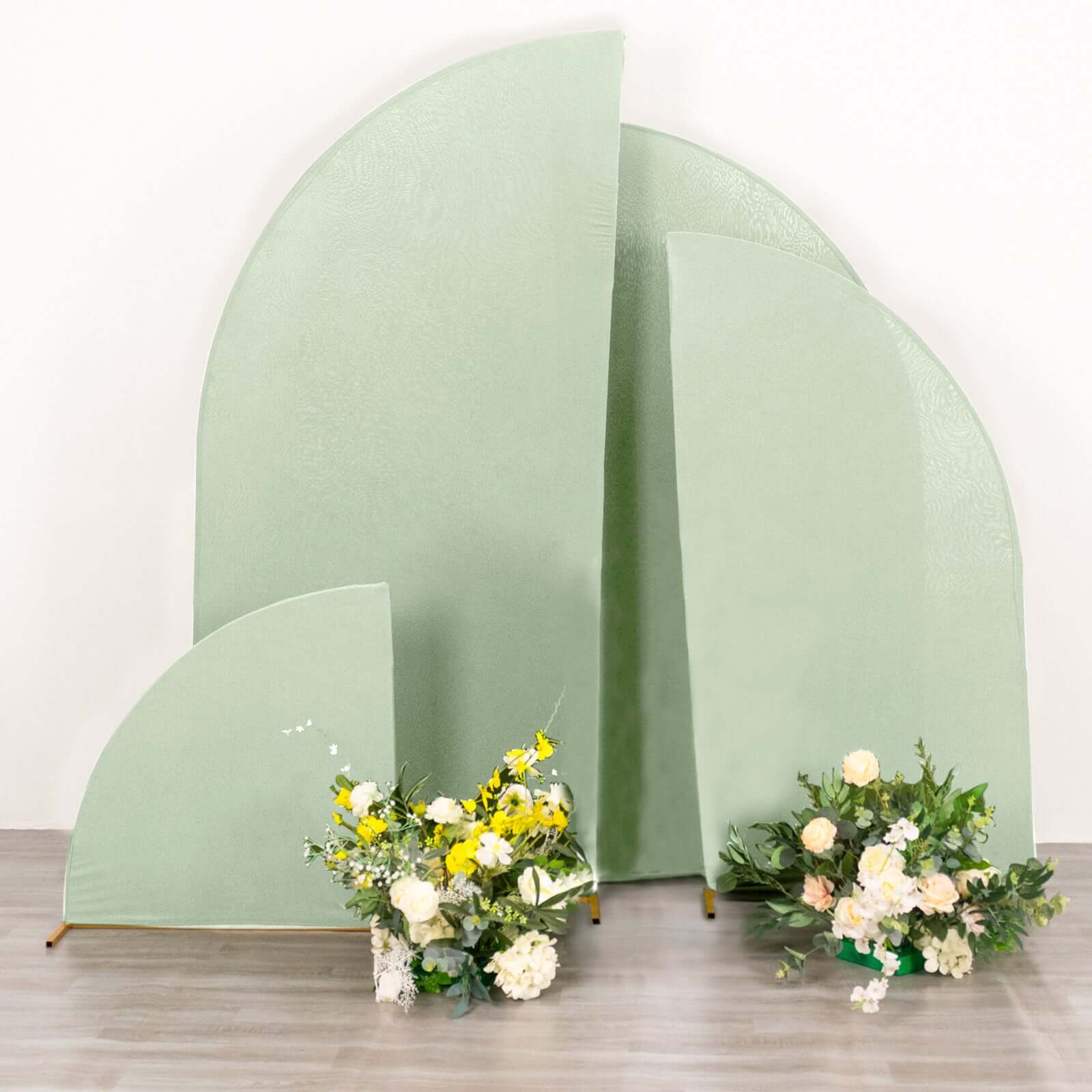 4-Piece Matte Sage Green Spandex Half Moon Wedding Arch Covers - Custom Fit, Various Sizes