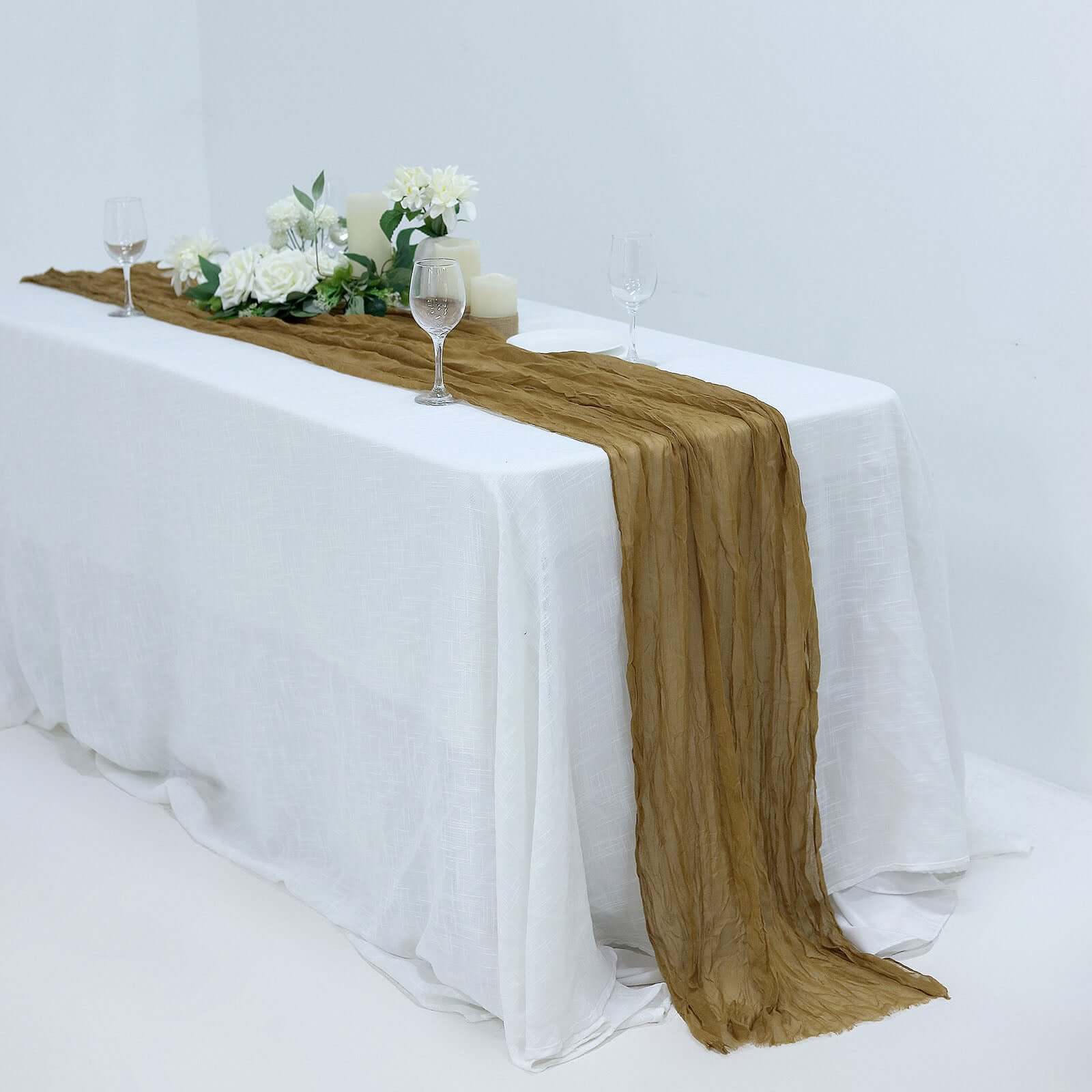Soft & Rustic Gold Gauze Cheesecloth 10ft Table Runner - Perfect for Boho Decor