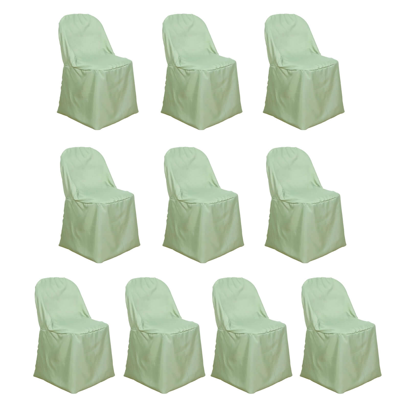 Get 10-Pack Sage Green Polyester Wrinkle-Free Slip-On Chair Covers for Folding Chairs