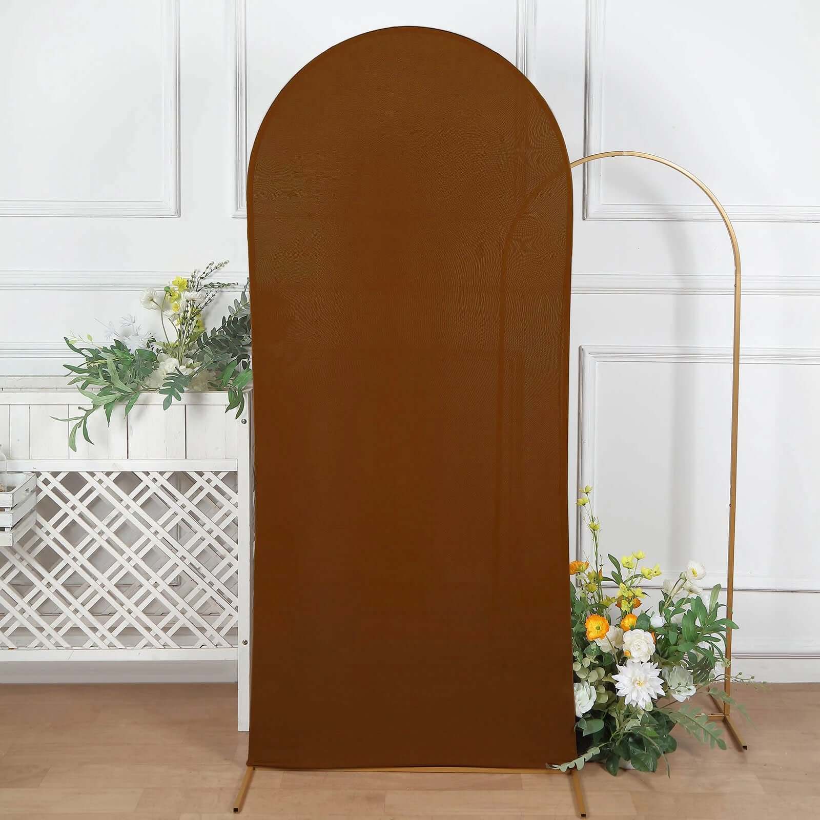 6ft Double - sided Cinnamon Brown Spandex Fitted Cover for Round Top Wedding Arch