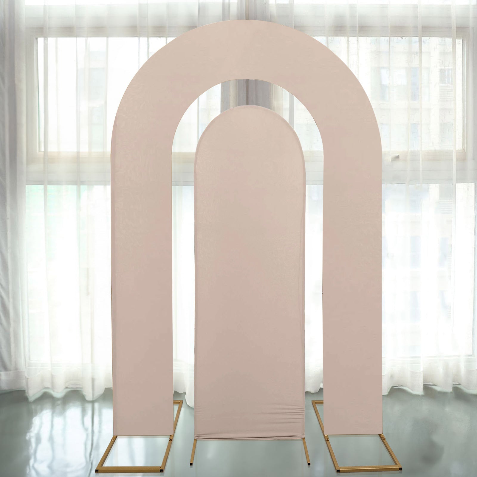 Set of 2 Nude Spandex Fitted Covers for 6ft & 8ft Round Top & Double Arch Wedding Backdrop Stands