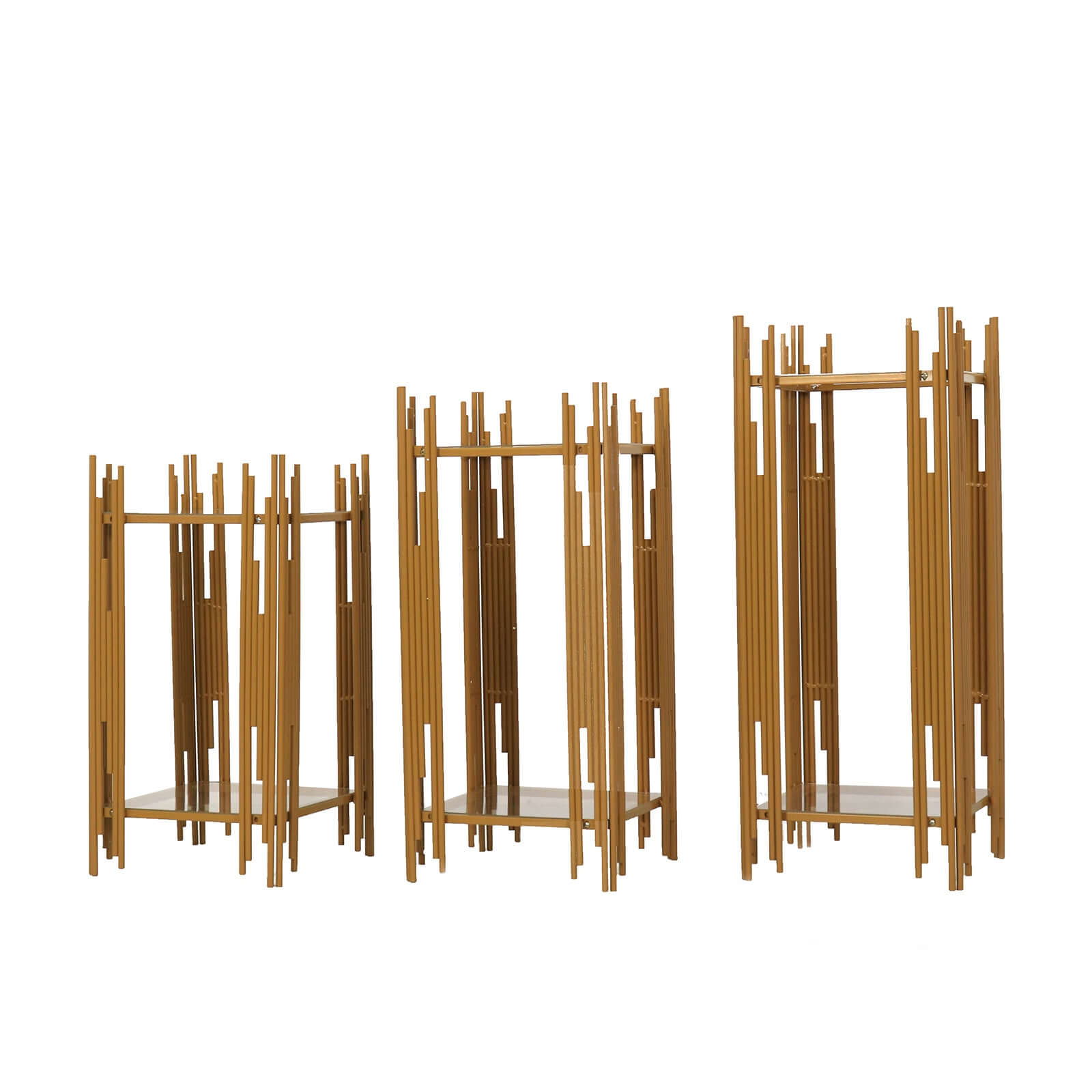 Hot Deal! Set of 3 Gold Metal Wedding Pedestal Stands with Square Acrylic Plates