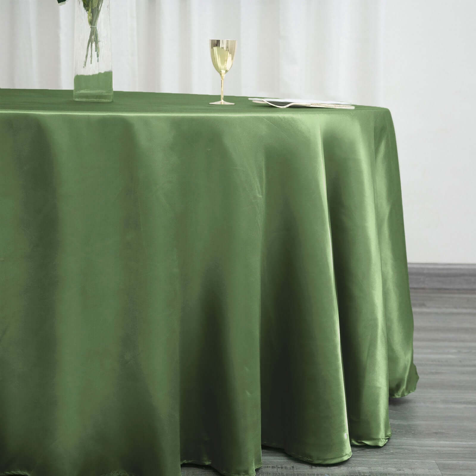 Stylish Seamless Olive Green Satin 120-Inch Round Tablecloth