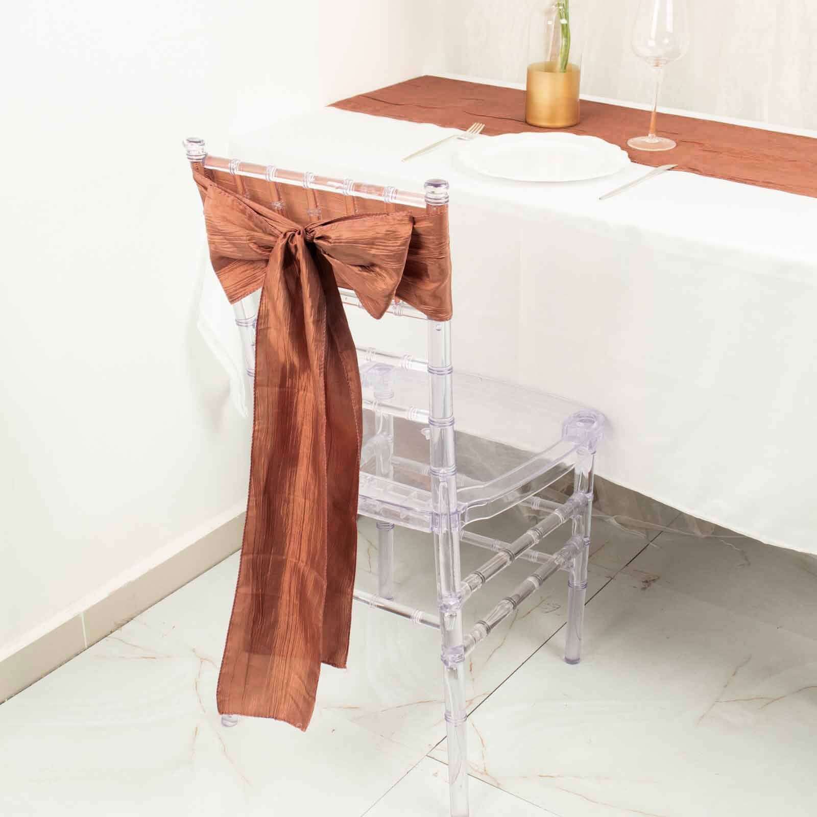 5-Piece Terracotta (Rust) Accordion Crinkle Taffeta Chair Sashes 6x106 - Ideal for Weddings & Gatherings