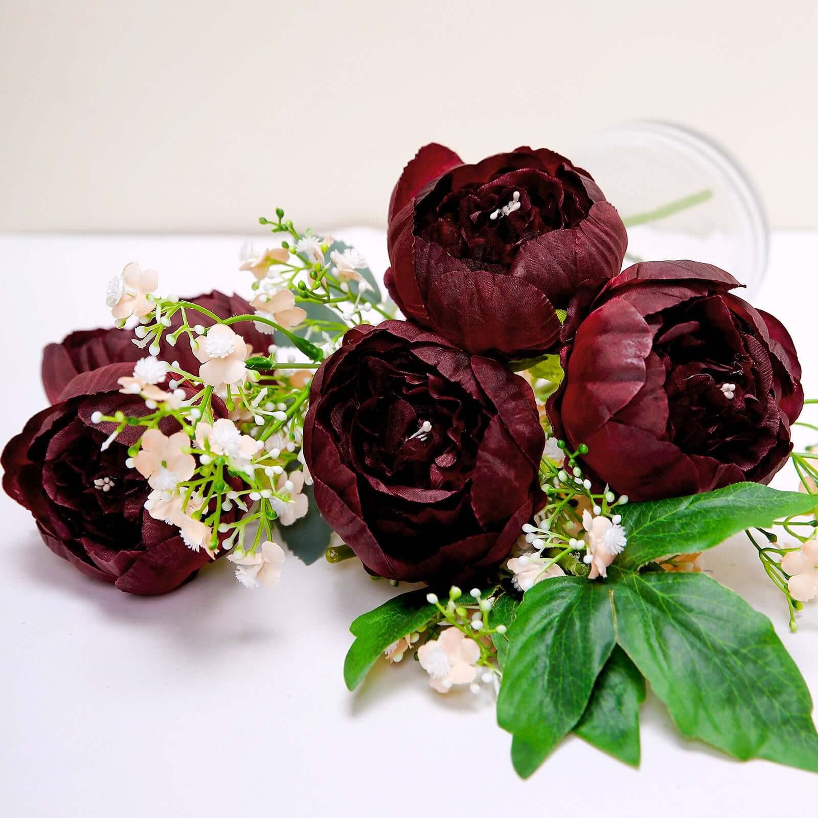 Hot Sale! 10-Pack Burgundy Artificial Peony Flower Heads for DIY Craft, Event Styling & Floral Arrangements