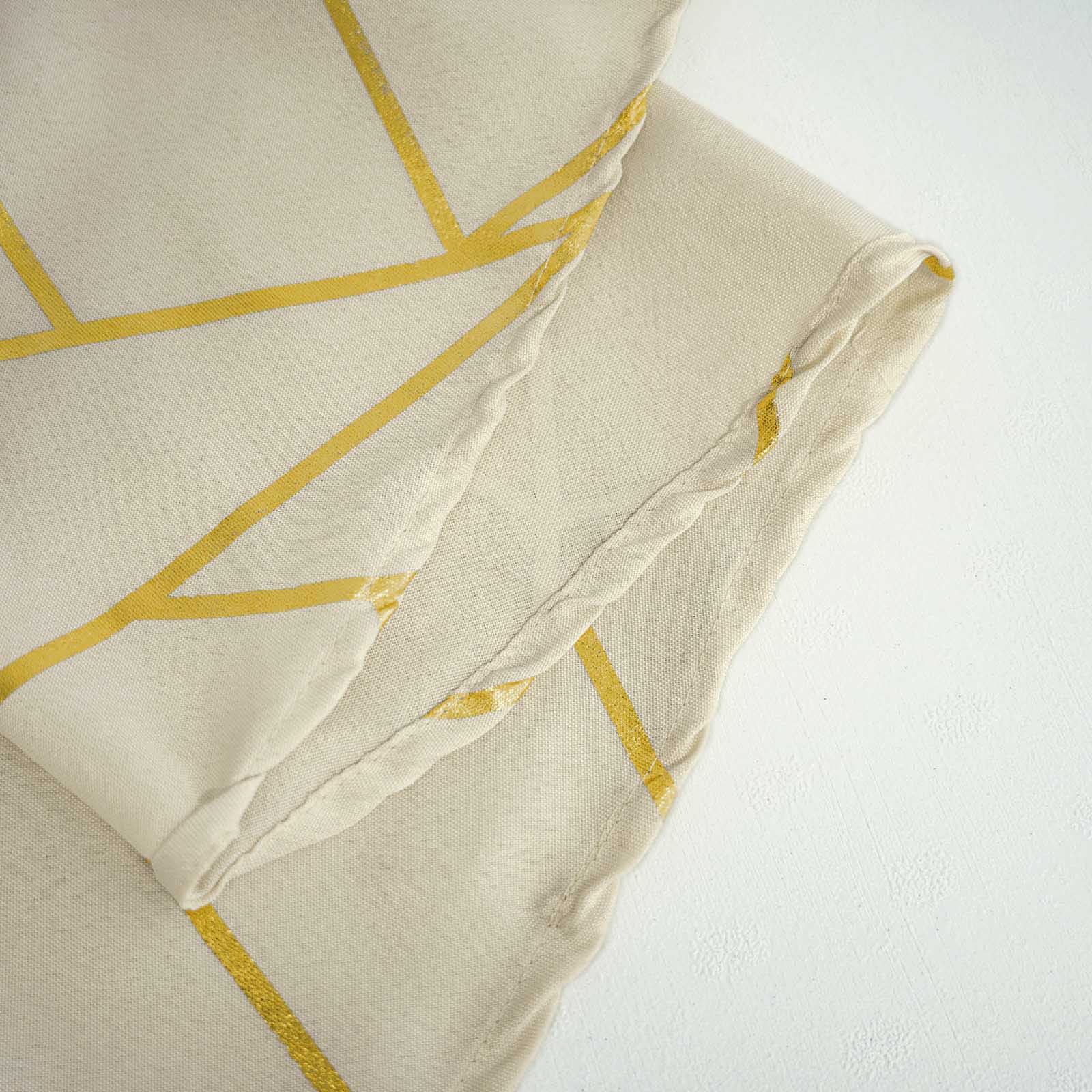 Exclusive Beige Polyester 120 Round Tablecloth with Gold Foil Geometric Pattern - Wrinkle-Resistant