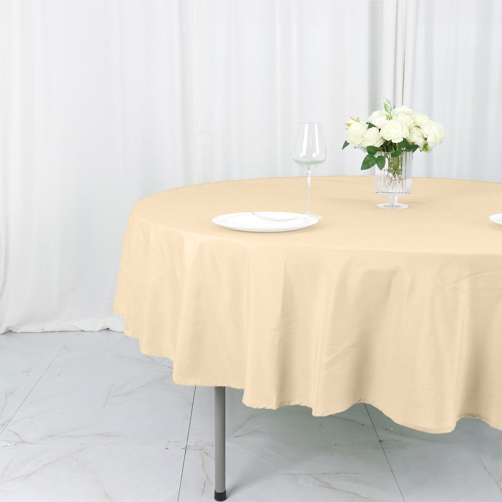 Beige 90" Round Polyester Tablecloth - Stain & Wrinkle-Free, Ideal for Events