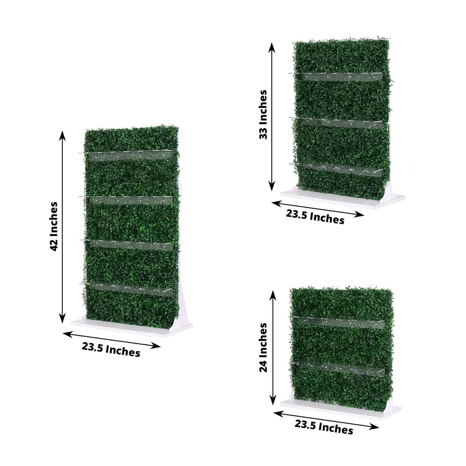 Exclusive Set of 3 Green Champagne Wall Glass Holders - Tiered Faux Boxwood Stemware Racks for Classy Events