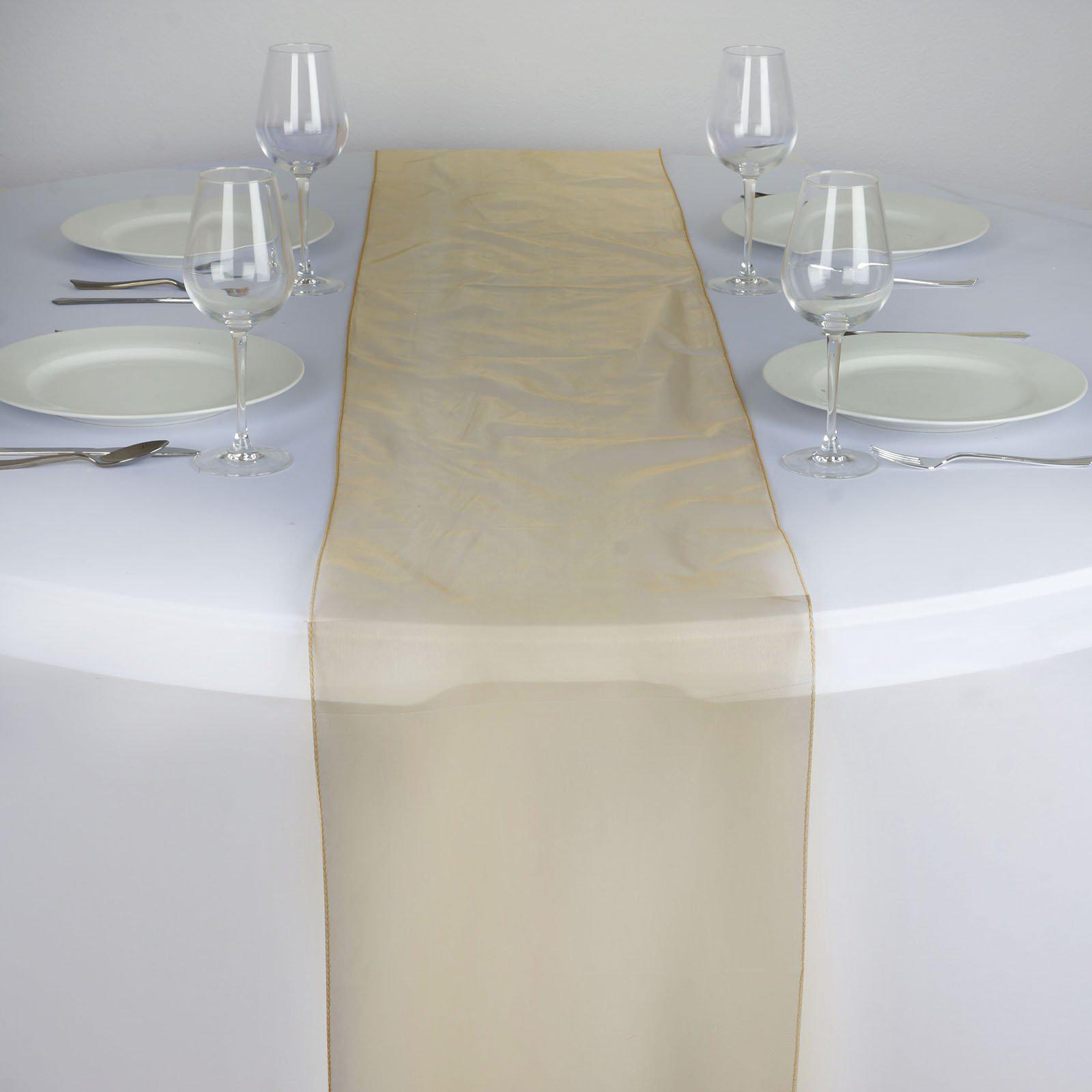10-Piece Set of Gold Sheer Nylon Organza Table Runners, Ideal for Weddings