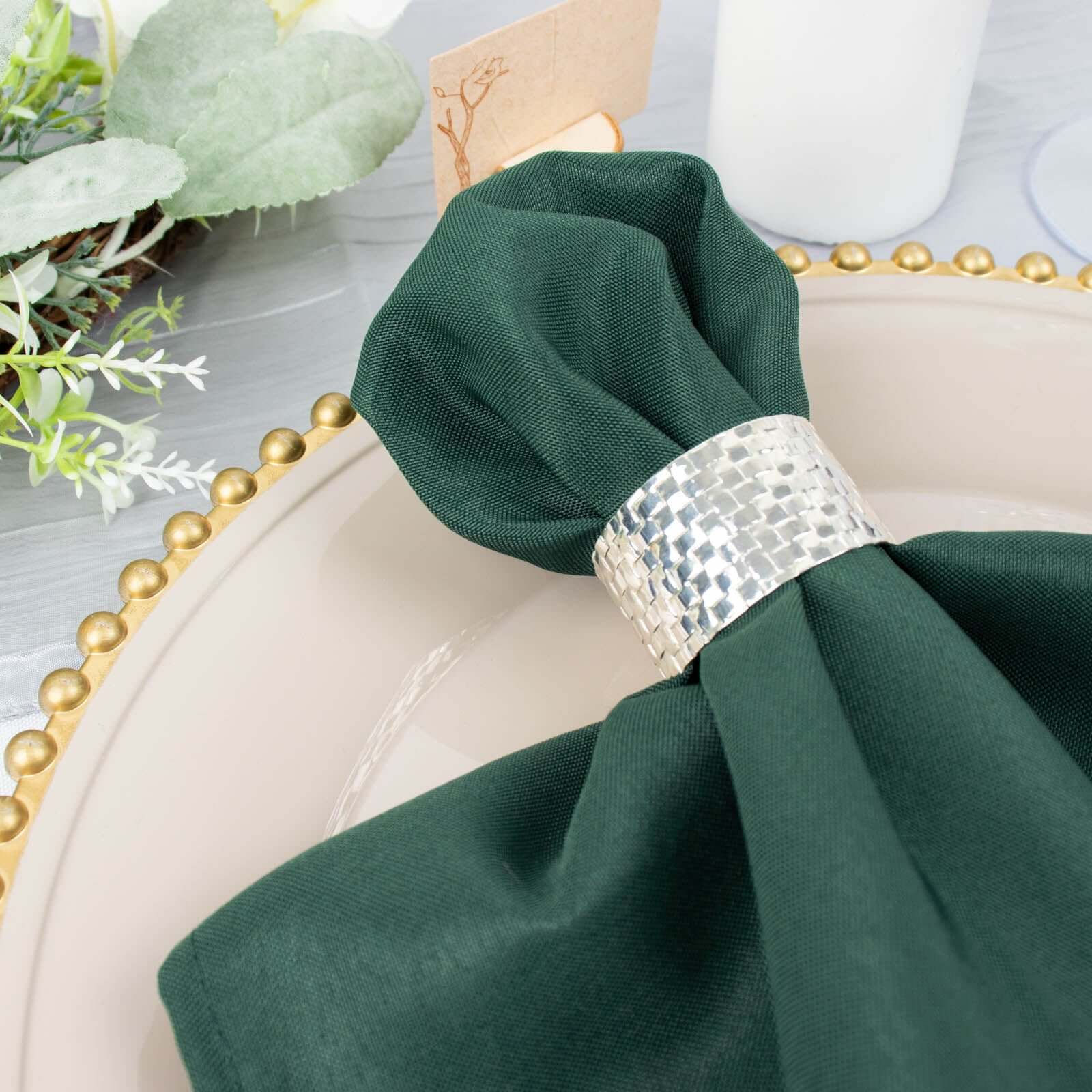 5-Pack Premium 20x20 Hunter Emerald Green Polyester Dinner Napkins - Wrinkle-Free & Durable