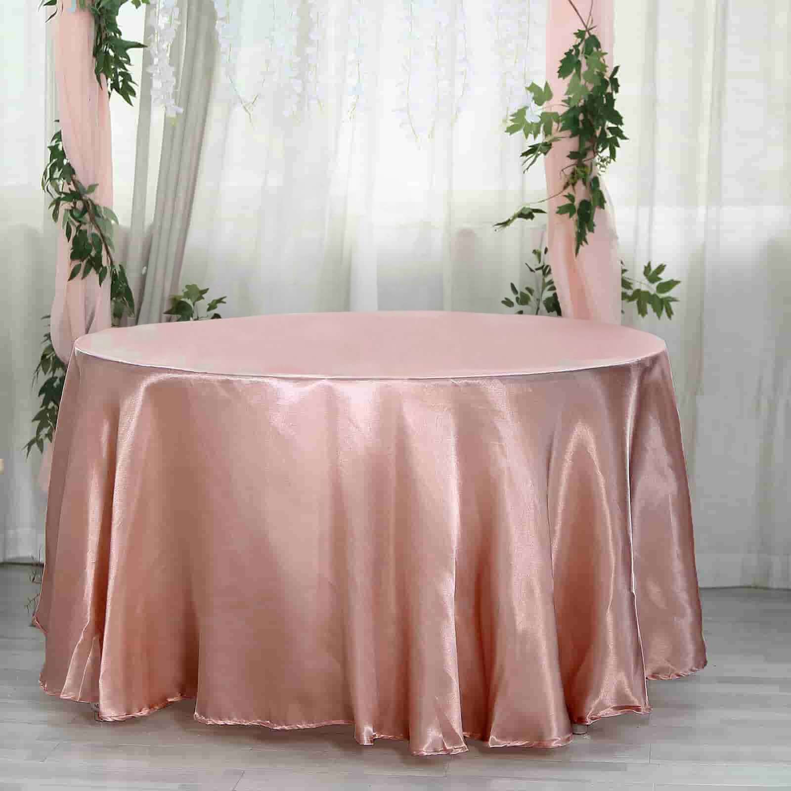 Luxurious 108-Inch Round Dusty Rose Satin Tablecloth with Smooth Finish