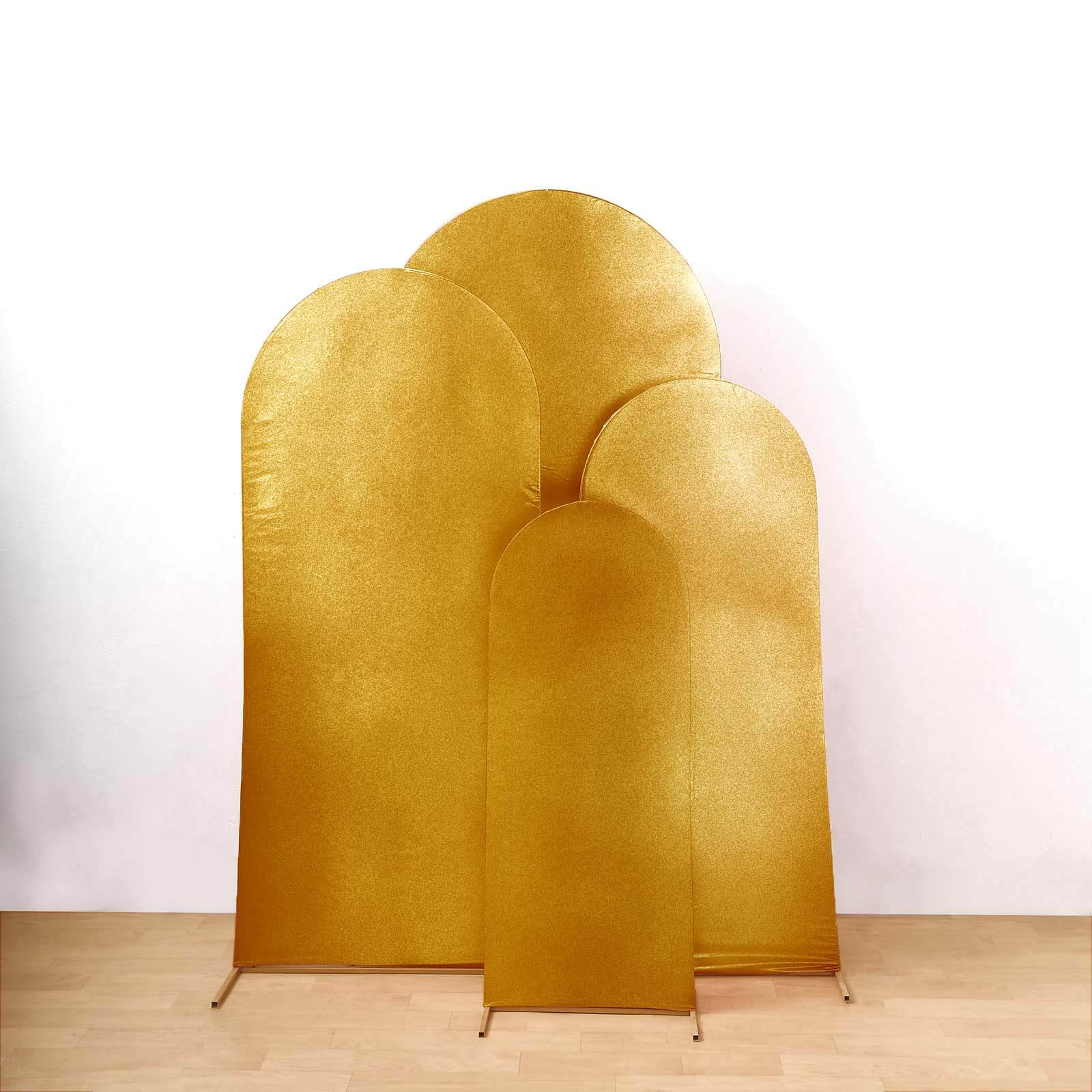4-Piece Gold Metallic Spandex Wedding Arch Covers for Round Top Backdrops - 4ft to 7ft Sizes