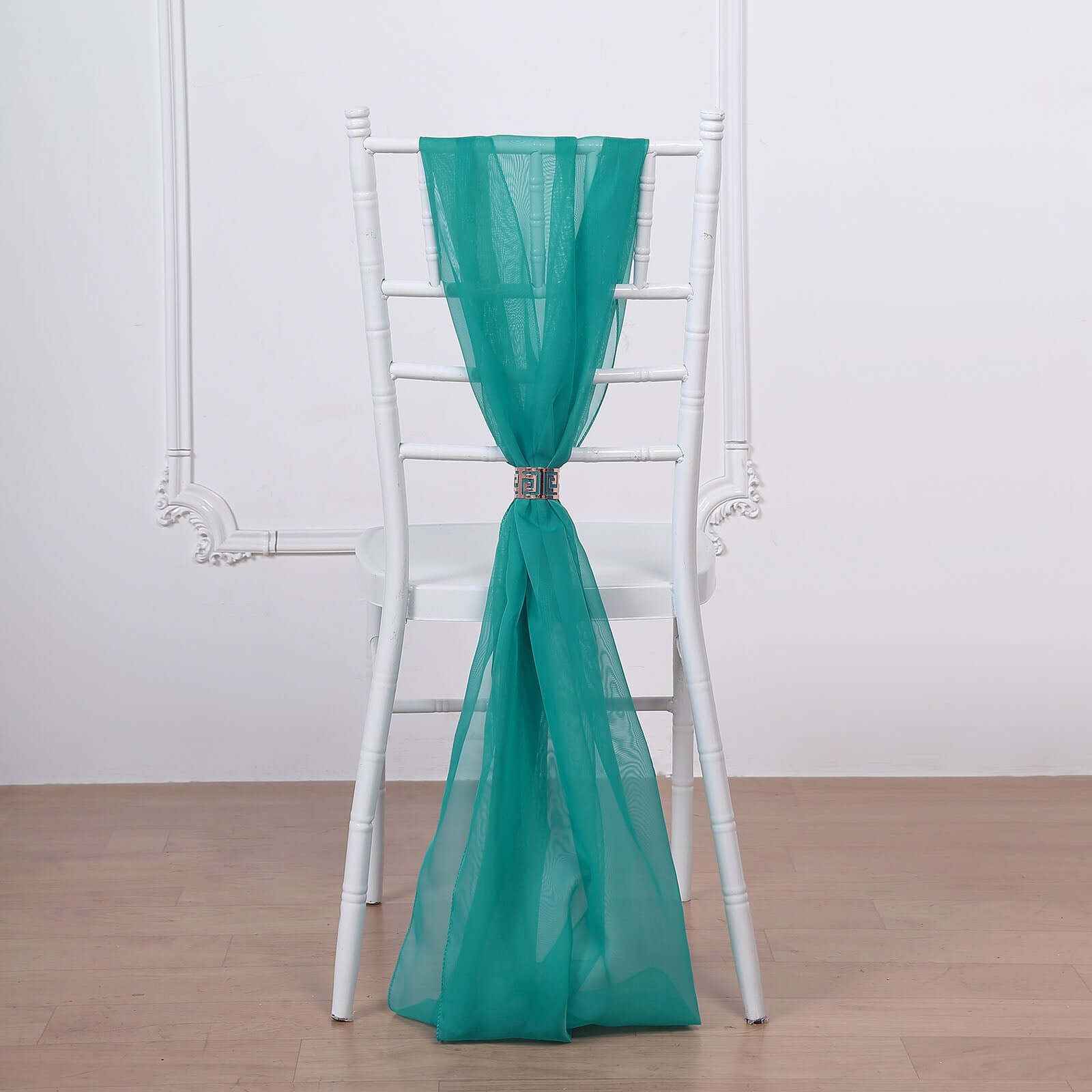 5-Piece Set of Turquoise Premium Chiffon Chair Sashes - Soft, Lightweight Designer Bows 22x78