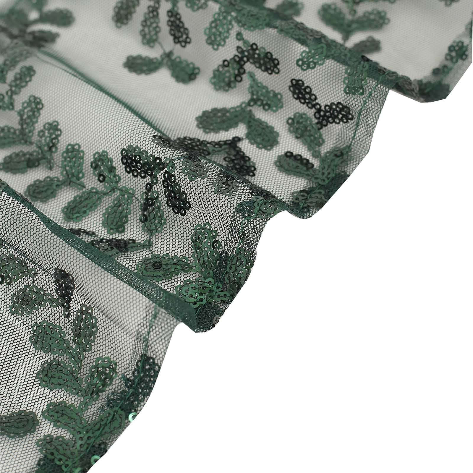 Hot Deal! 5-Pack Hunter Emerald Green Tulle Chair Sashes with Leaf Vine Sequins, 6x88