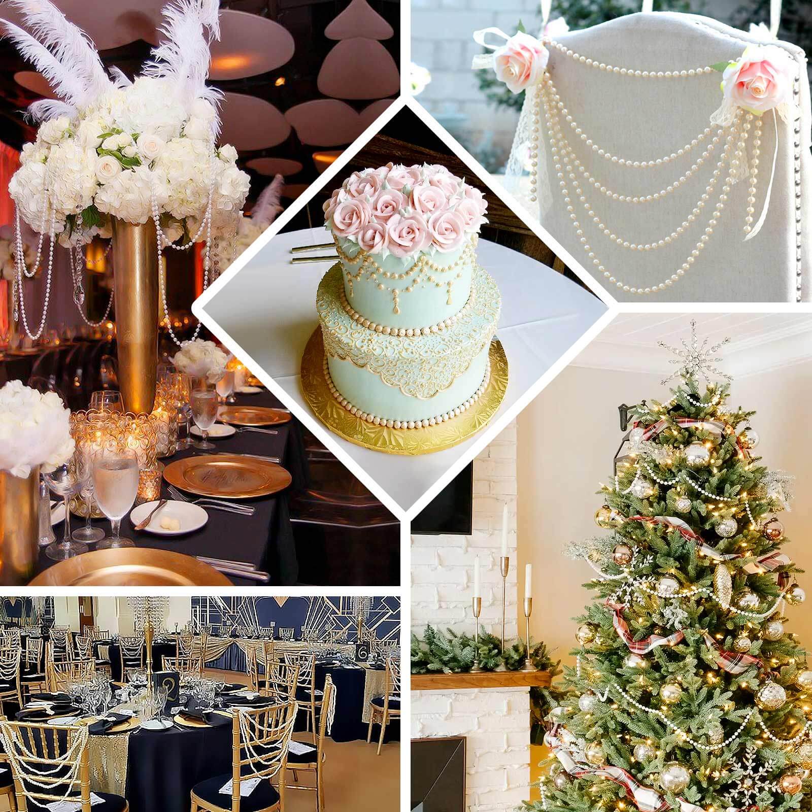 Ivory Faux Pearl Beaded 16-Foot Chair Back Garland Sash - Pre-Tied Gatsby Style for Chiavari Chairs