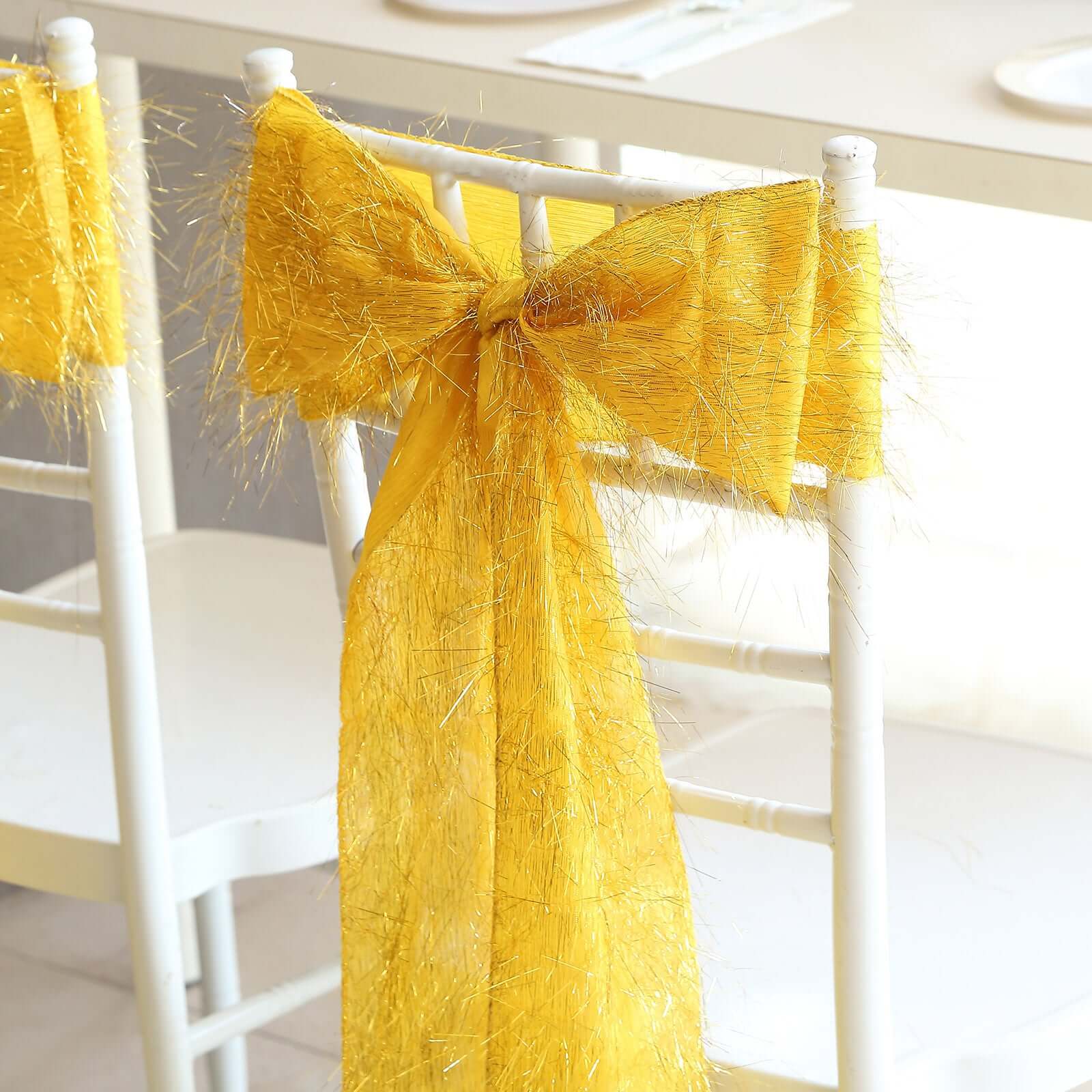 Hot Deal! 5-Pack Gold Metallic Tinsel Fringe Polyester Chair Sashes - Sparkly & Easy-to-Use