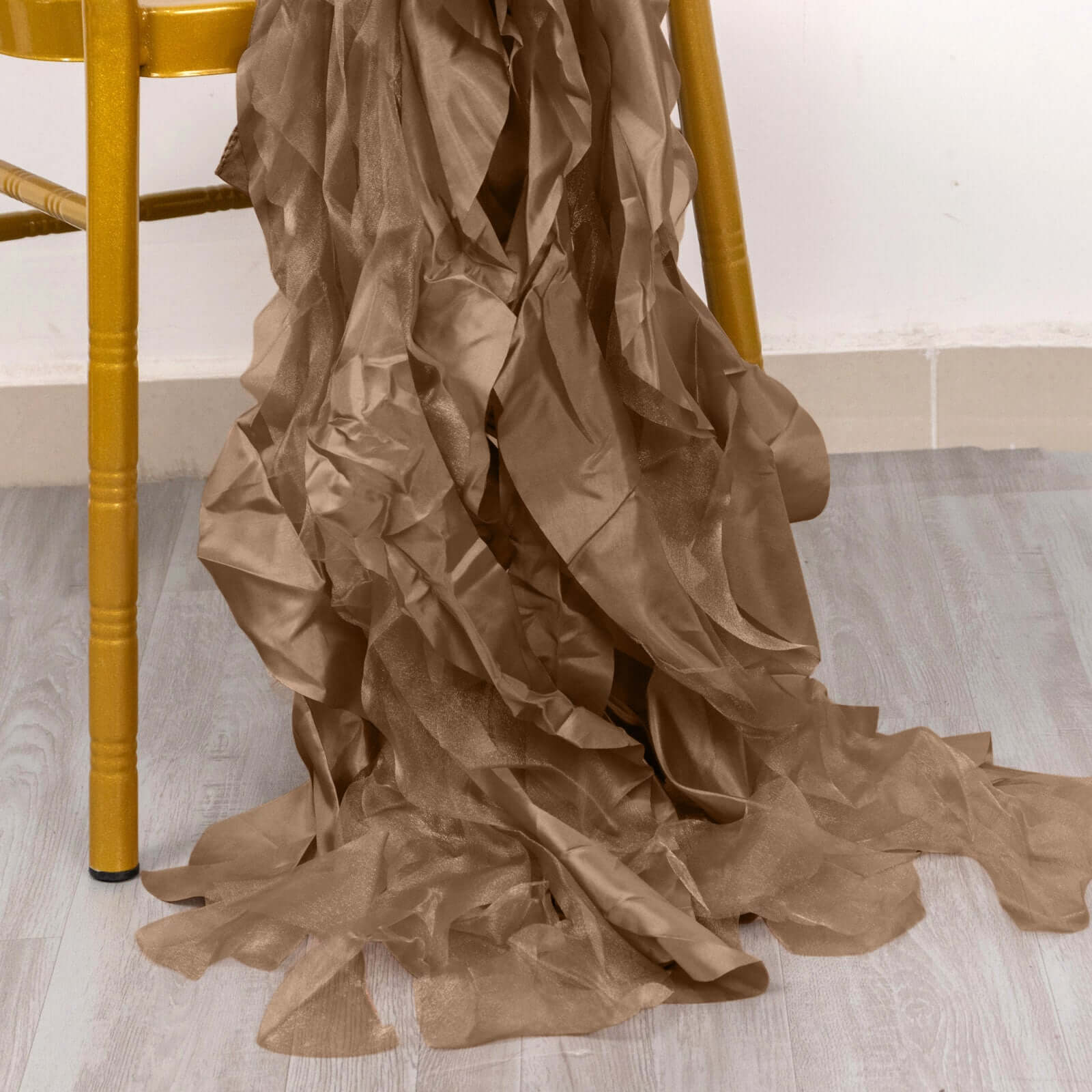 5-Piece Taupe Chiffon Satin Curly Willow Chair Sashes - Effortless Installation