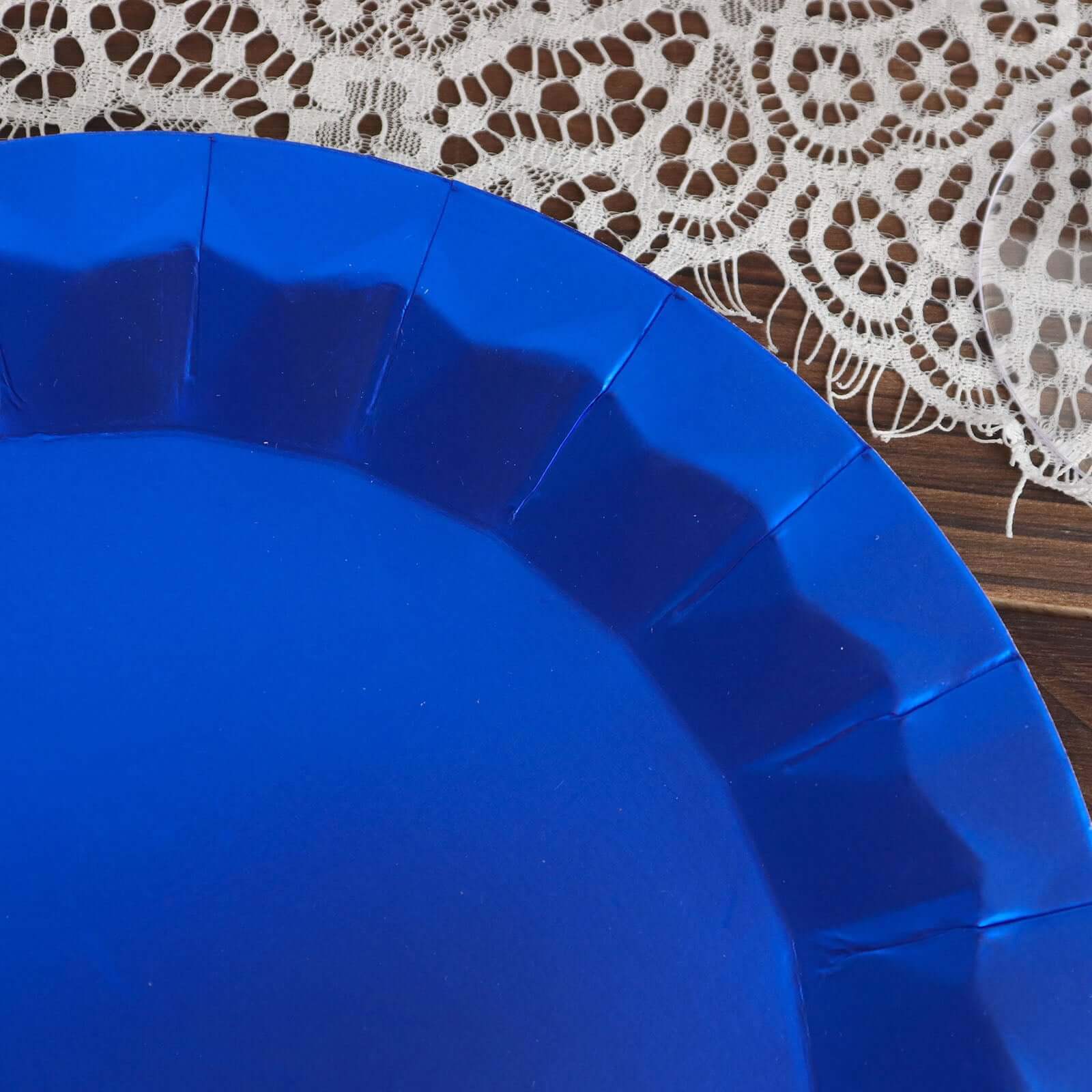 Hot Deal! 25-Piece Set of Disposable 400GSM Royal Blue Round Dinner Paper Plates with Geometric Prism Rim