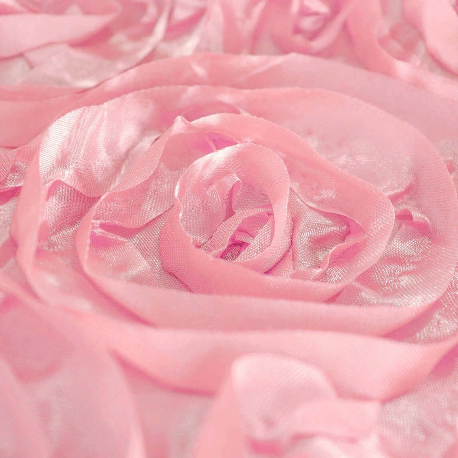 Hot Sale! 120-Inch Pink Satin Round Tablecloth with Stunning 3D Rosette and Seamless Finish