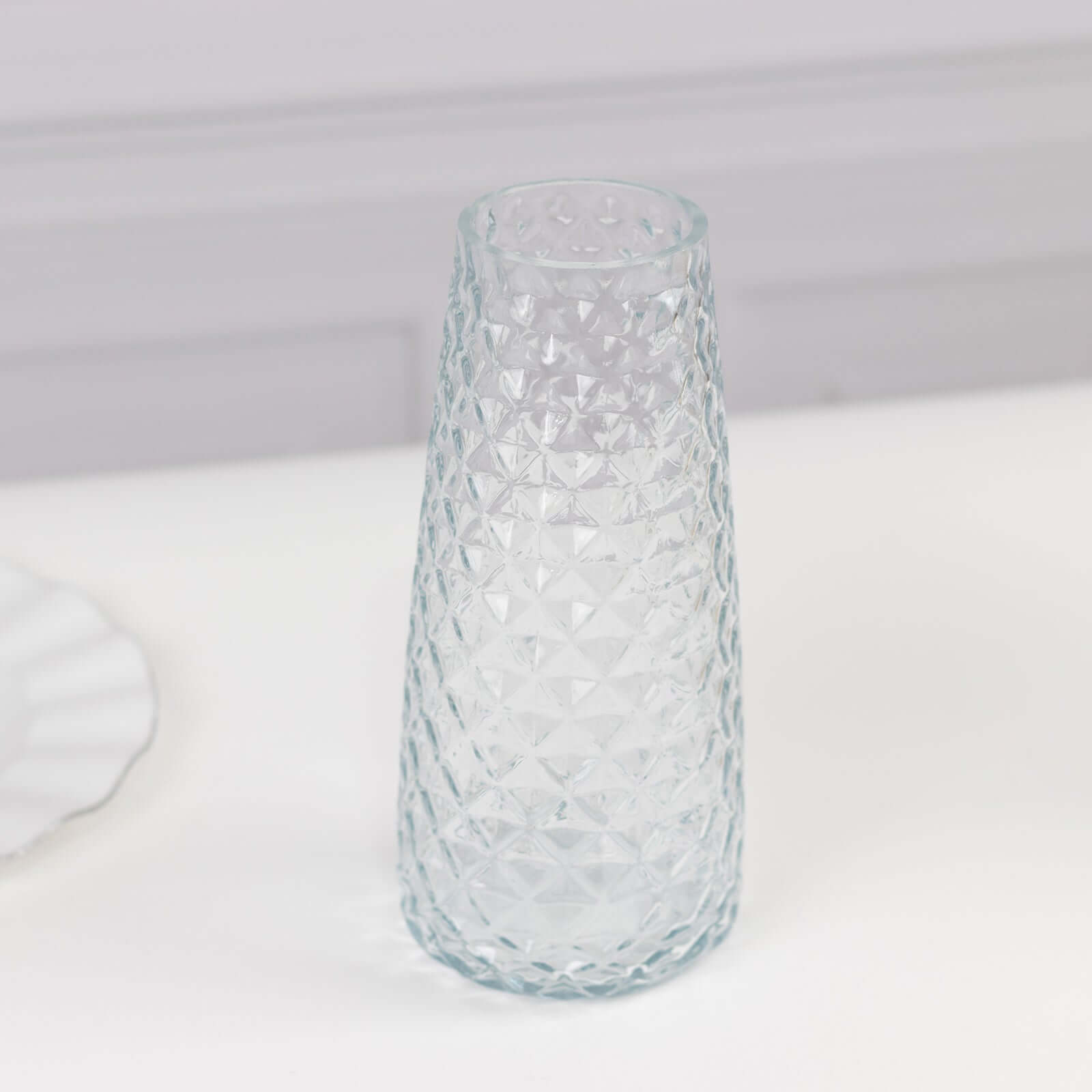 6-Pack Clear Glass Urn Vases with Diamond Cut Pattern - Ideal for Event Decor, 8.5 Inches