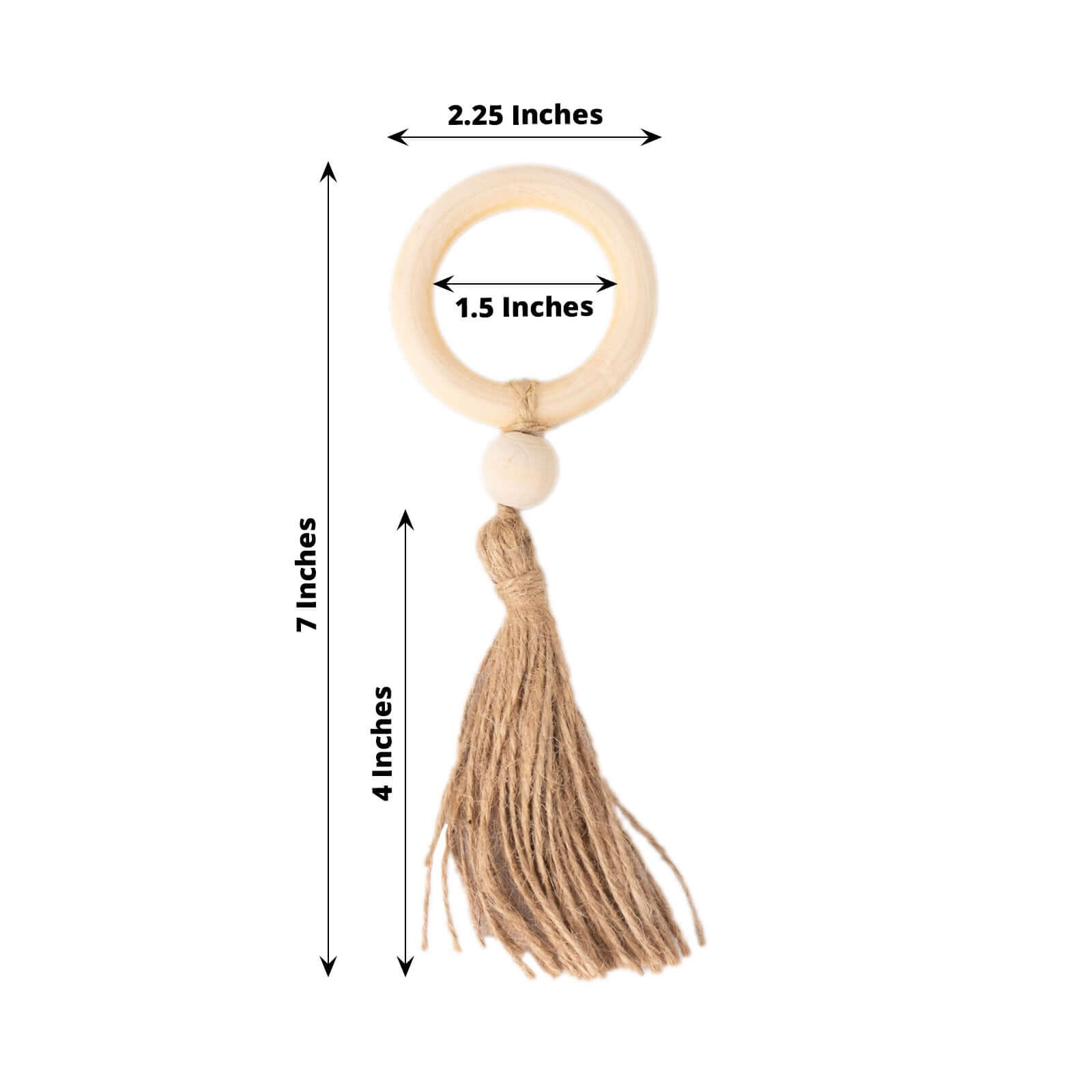 4-Pack Cream Wooden Napkin Rings with Jute Tassels - Rustic Boho Style