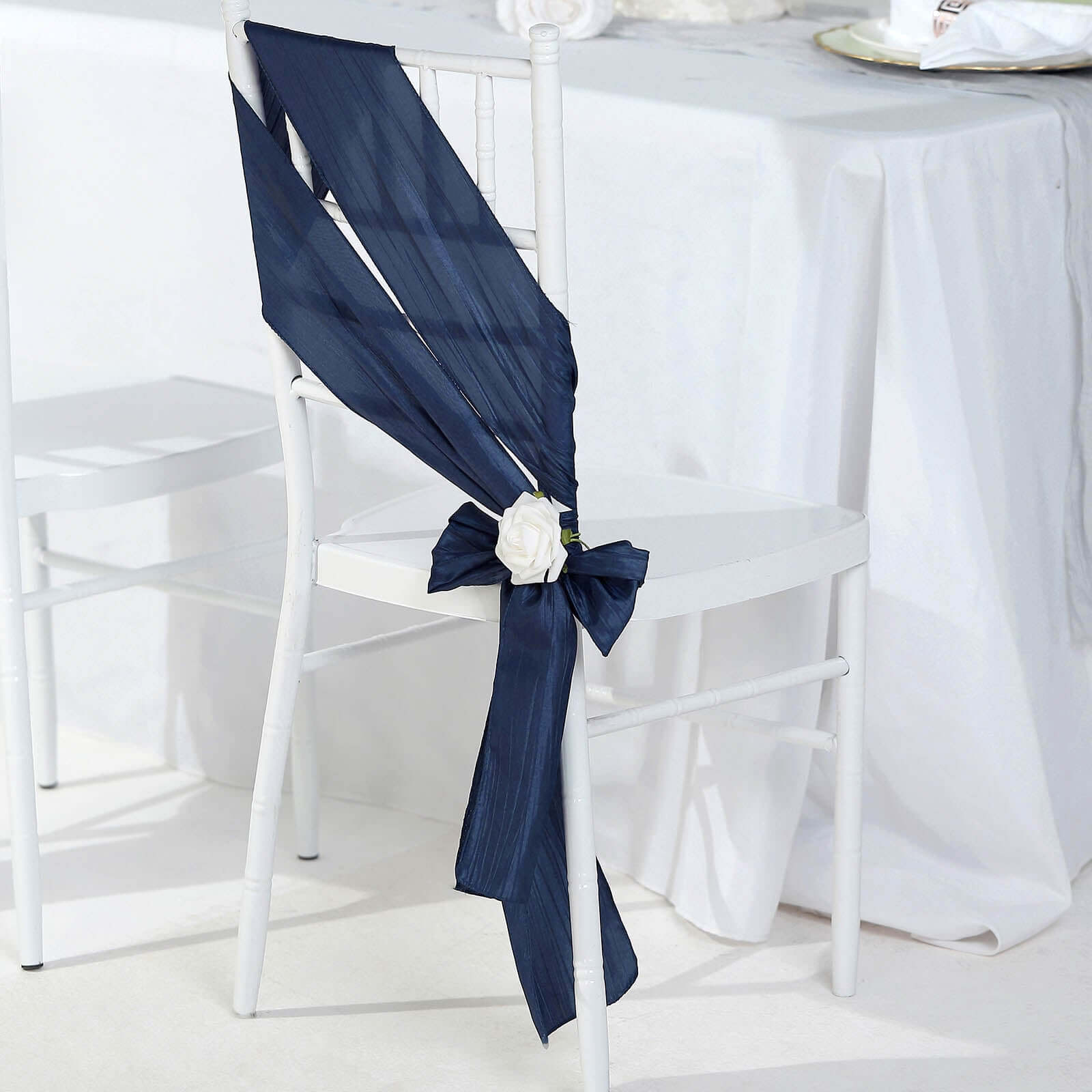Special Offer! 5-Pack Navy Blue Accordion Crinkle Taffeta Chair Sashes for Weddings & Gatherings