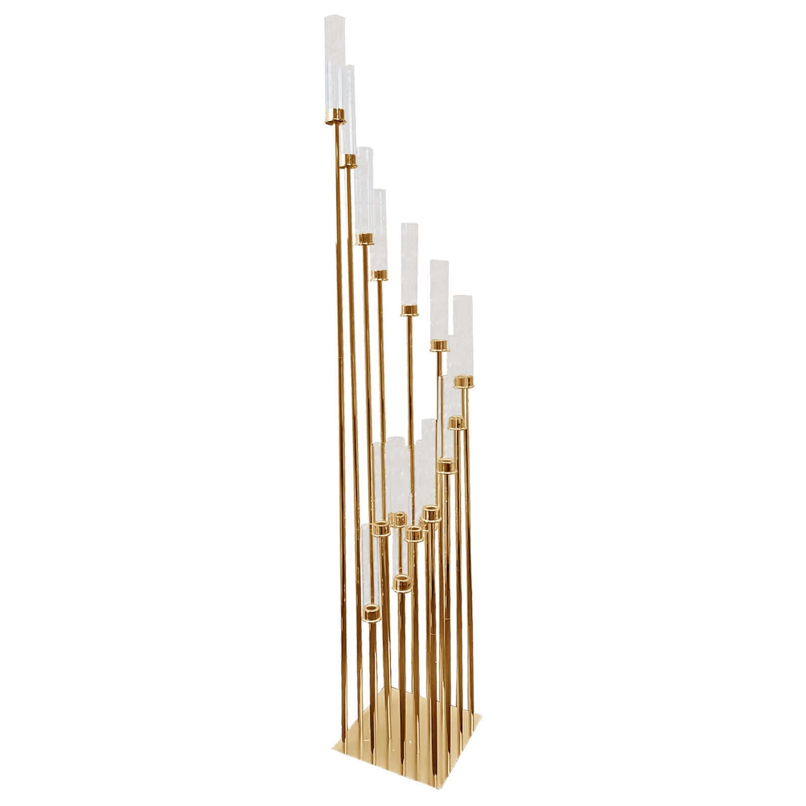 Gold 16-Arm Cluster Taper Candle Holder with Clear Glass Shades - Ideal Large Candle Display for Venues