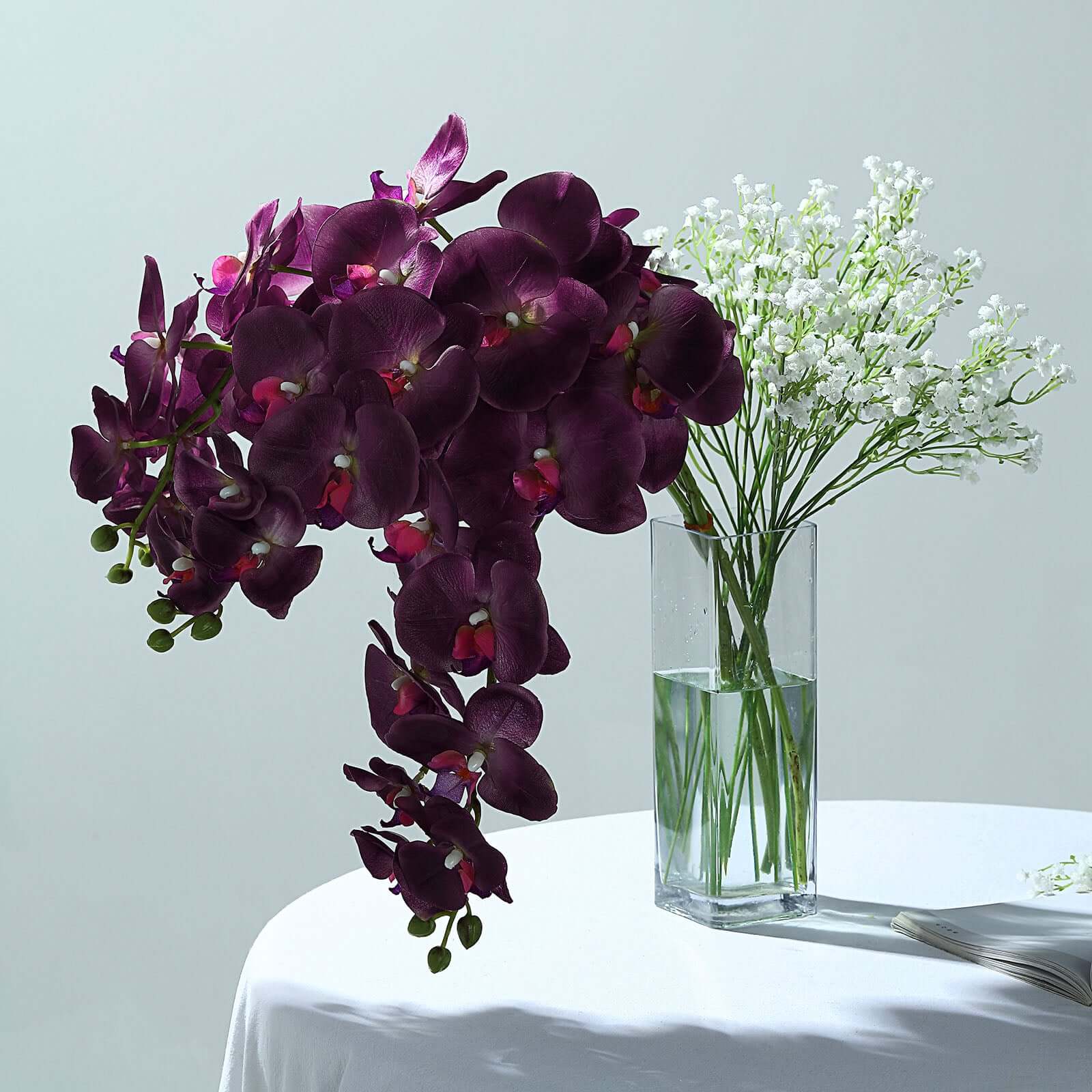 Hot Sale! 2 Stems 40-Inch Tall Eggplant-Colored Artificial Silk Orchid Flower Bouquets for Decor