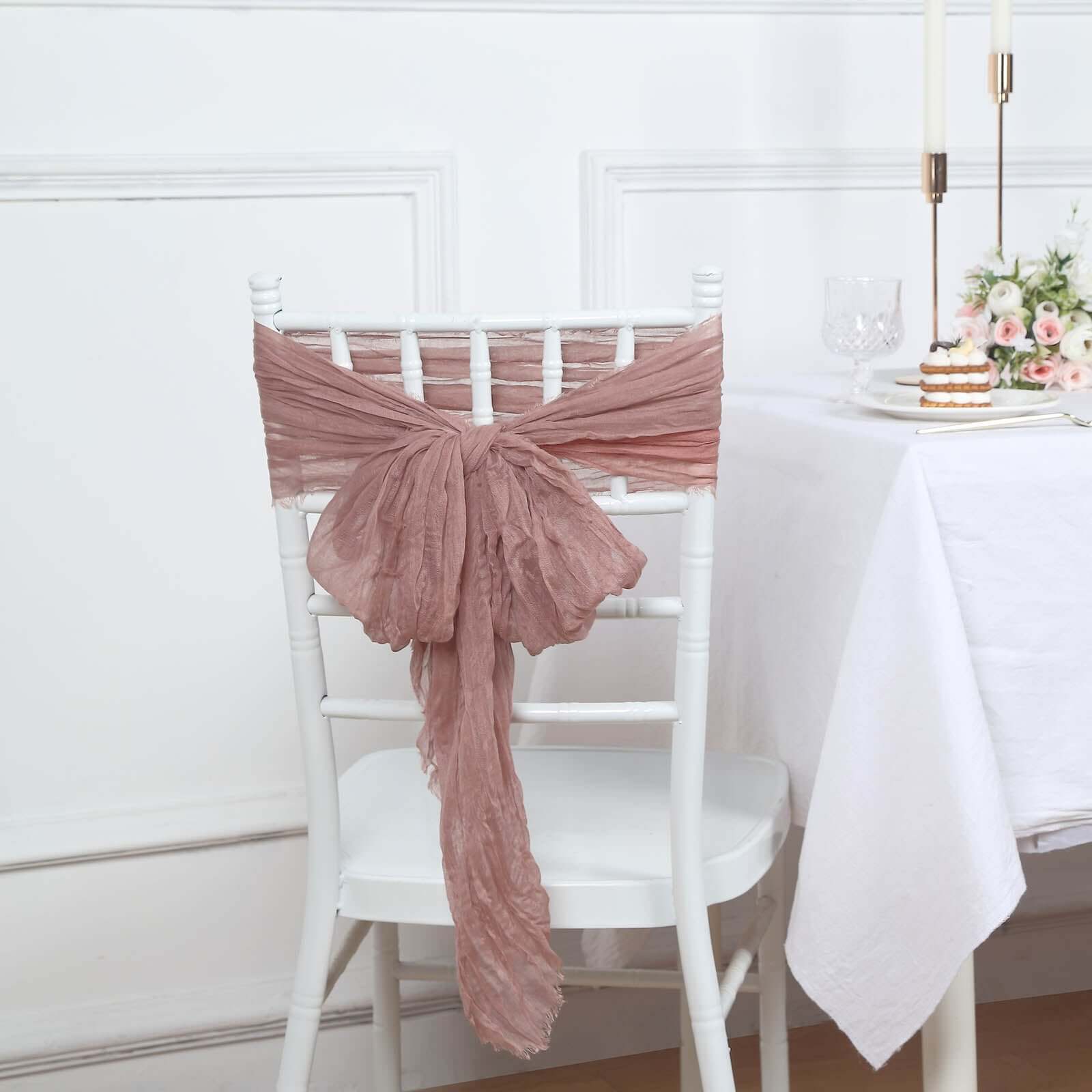 5-Pack Dusty Rose Cheesecloth Chair Sashes - Ideal for Weddings & Gatherings