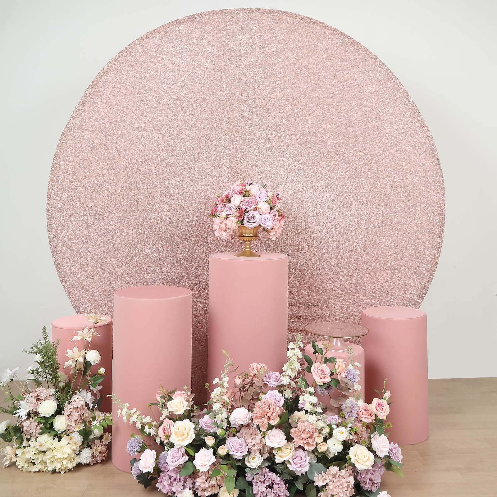 Hot Deal! Set of 5 Stretchable Dusty Rose Spandex Cylinder Pedestal Stand Covers, 160 GSM