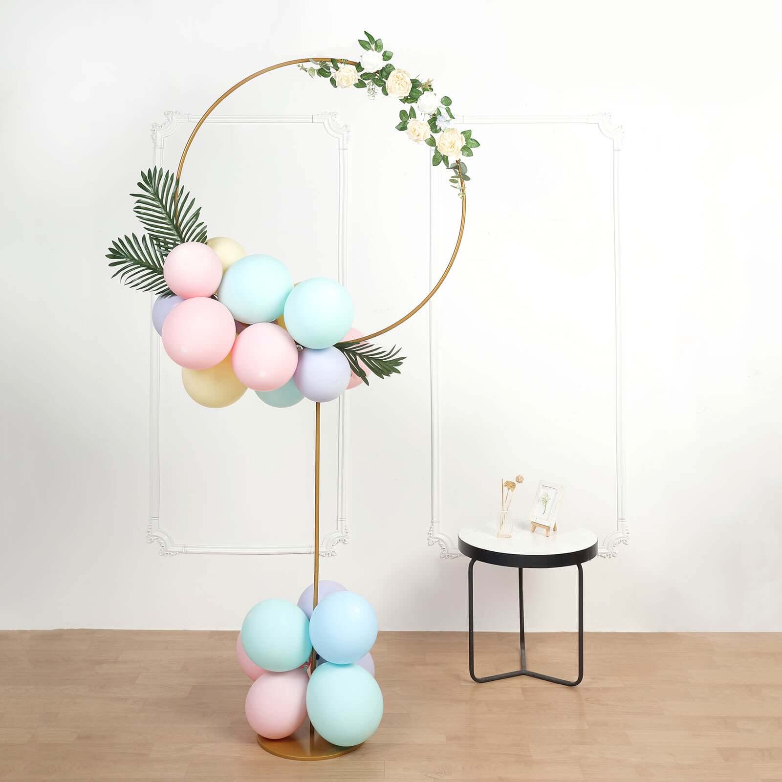 Adjustable Height 7ft Gold Metal Balloon Column with Hoop Flower Pillar Stand, Ideal for Table Centerpiece