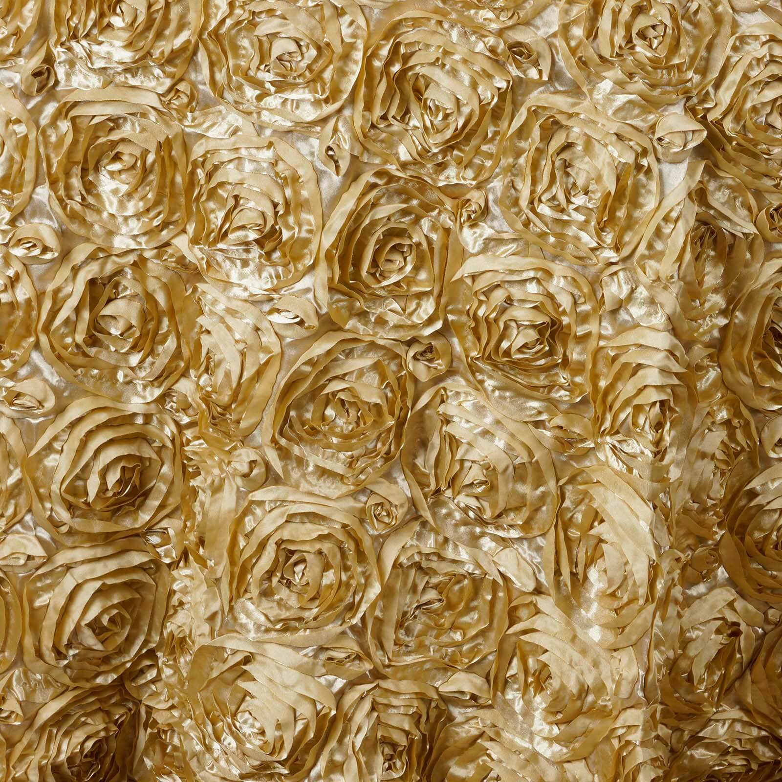 Hot Sale! Champagne Satin 132-Inch Round Tablecloth with Seamless 3D Rosette Design