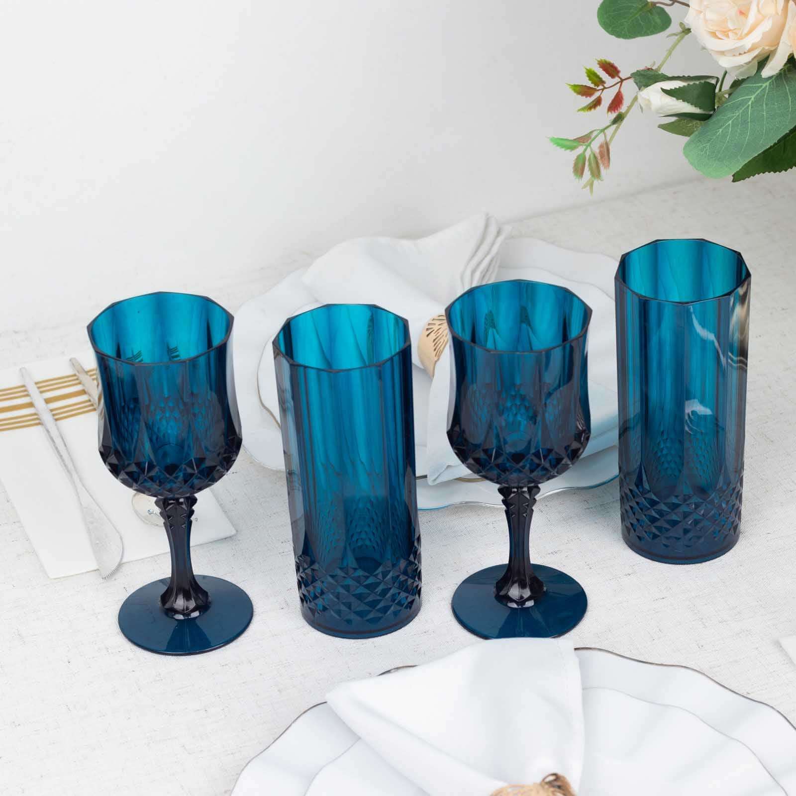 Hot Deal! 6-Pack Shatterproof 14oz Navy Blue Plastic Cocktail Tumblers with Crystal Cut Style