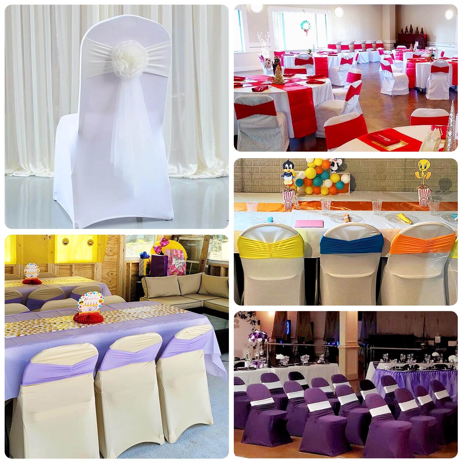 5-Pack White Ruffled Spandex Chair Sashes - Wide Stretch Bands for Elegant Weddings and Events