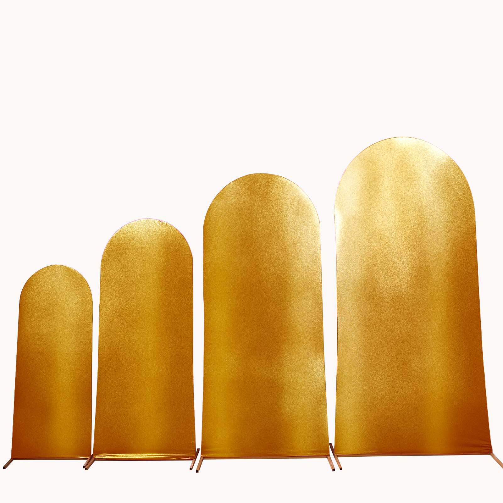 4-Piece Gold Metallic Spandex Wedding Arch Covers for Round Top Backdrops - 4ft to 7ft Sizes