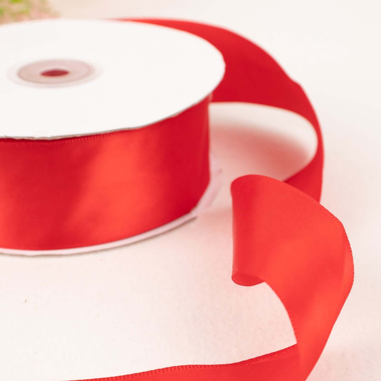 1.5-Inch Wide 50-Yard Red Single-Face High-Quality Decorative Satin Ribbon