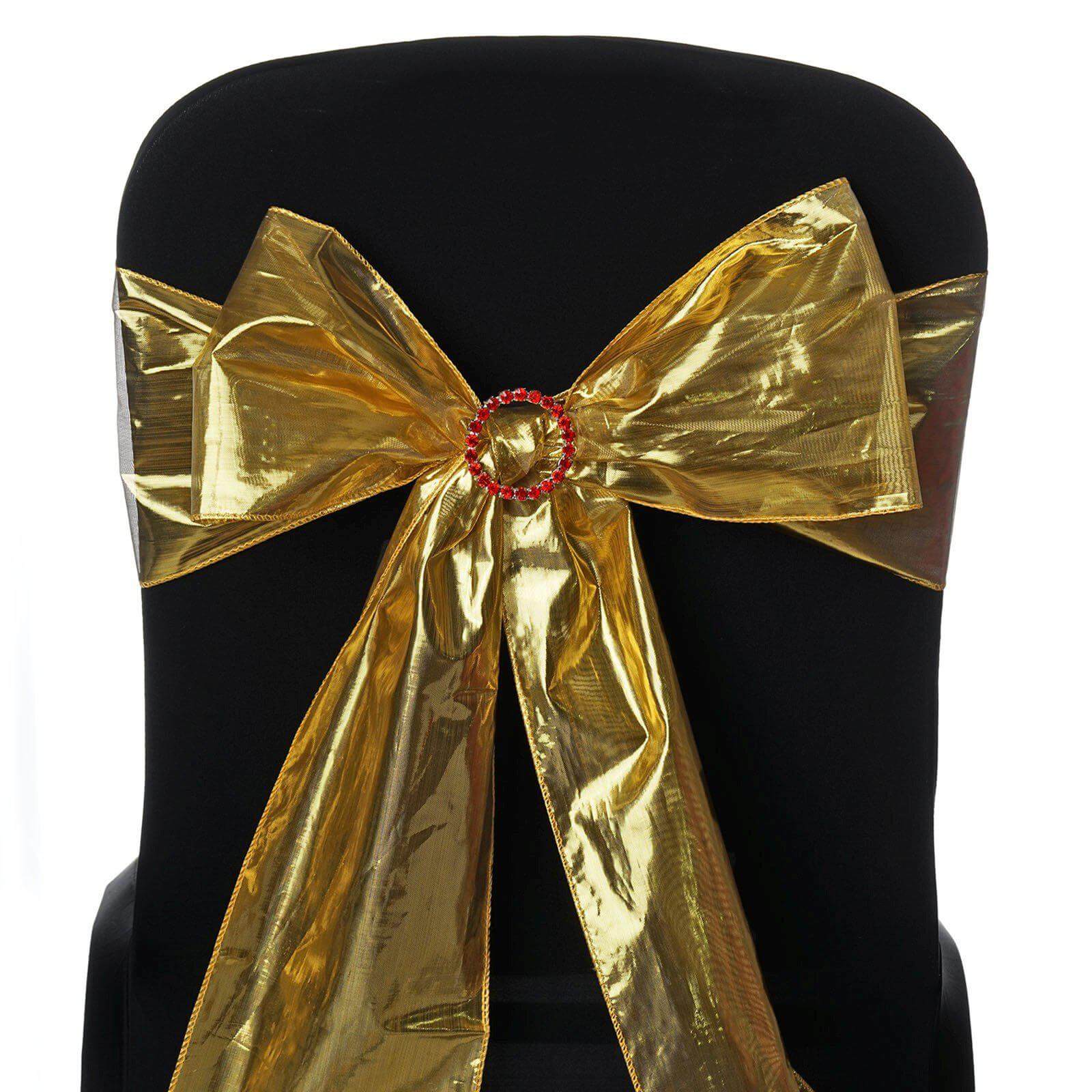 Set of 5 Shiny Gold Foil Metallic Polyester Chair Sashes for Weddings, Parties & Events - 6x108