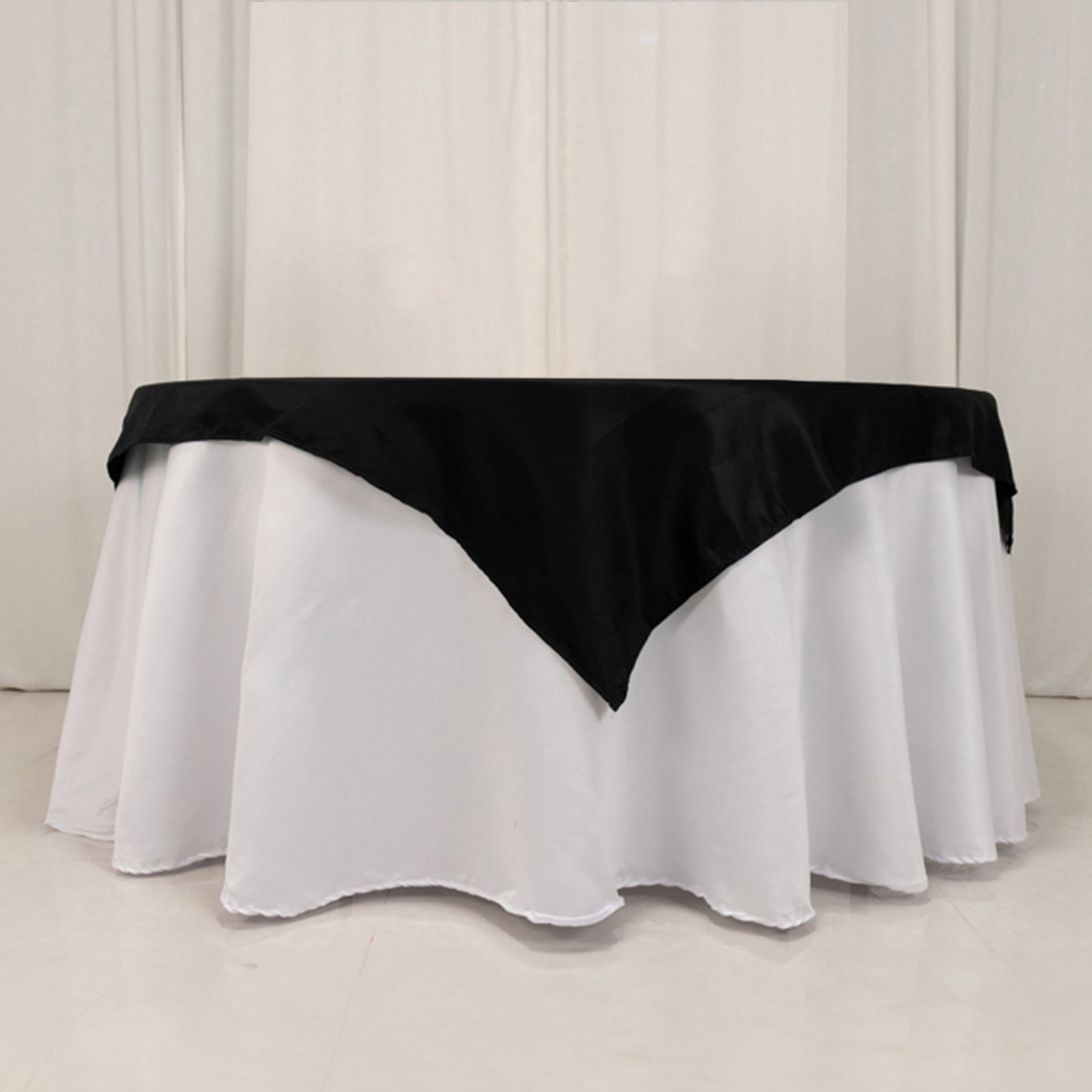 Black Lamour Satin 54x54 Square Table Overlay - Durable & Silk-Like for Weddings & Parties