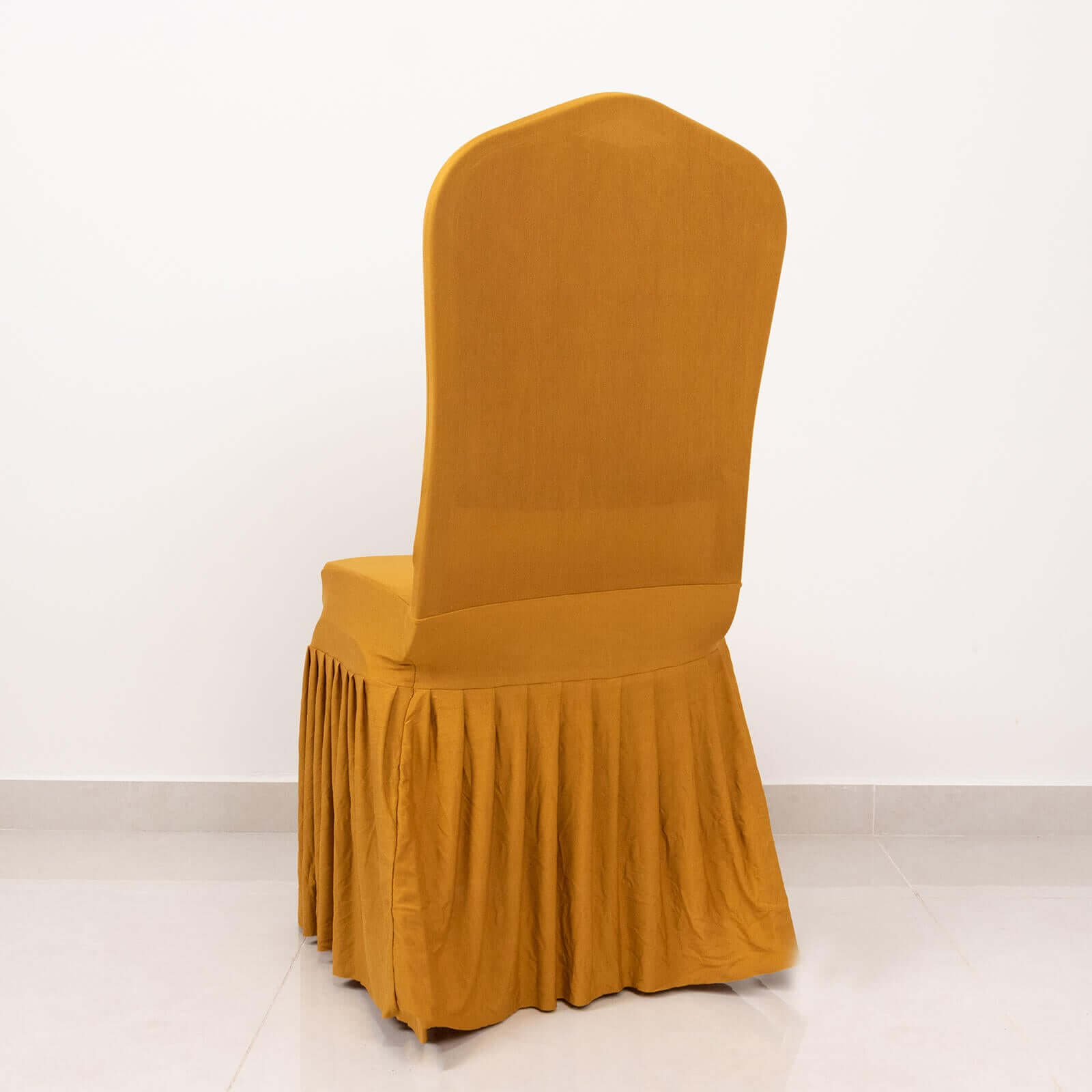 Gold Spandex Stretch Chair Cover with Ruffle Pleated Skirt - Ideal for Banquets!